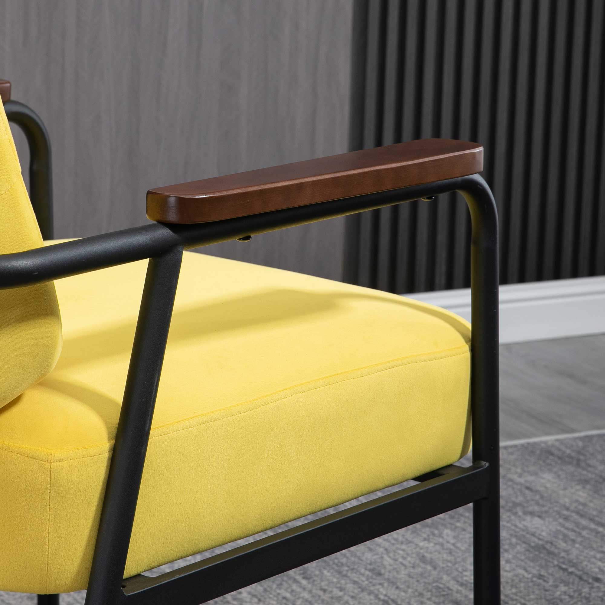 Accent Chair with Cushioned Seat, Upholstered Velvet Armchair, Yellow