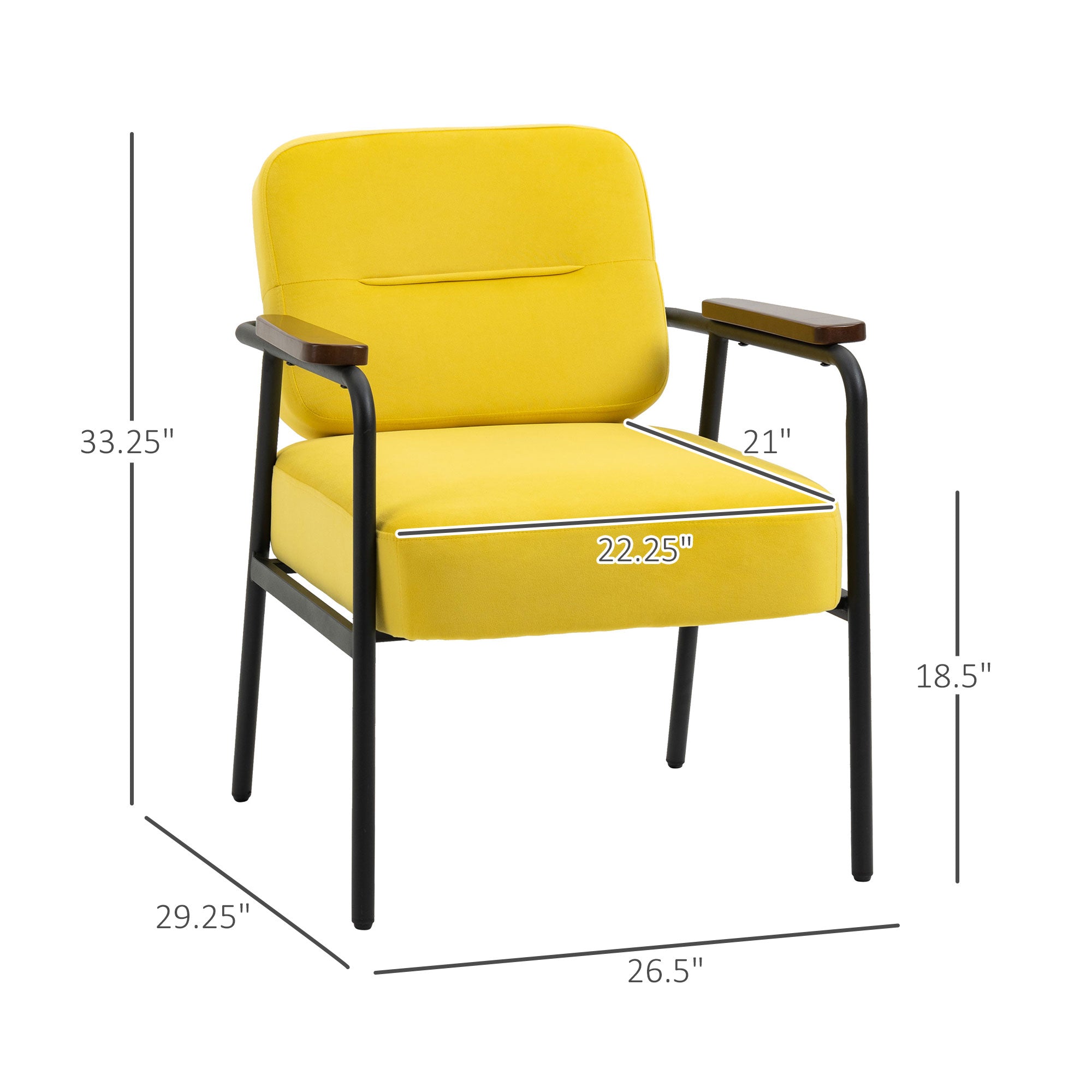 Accent Chair with Cushioned Seat, Upholstered Velvet Armchair, Yellow
