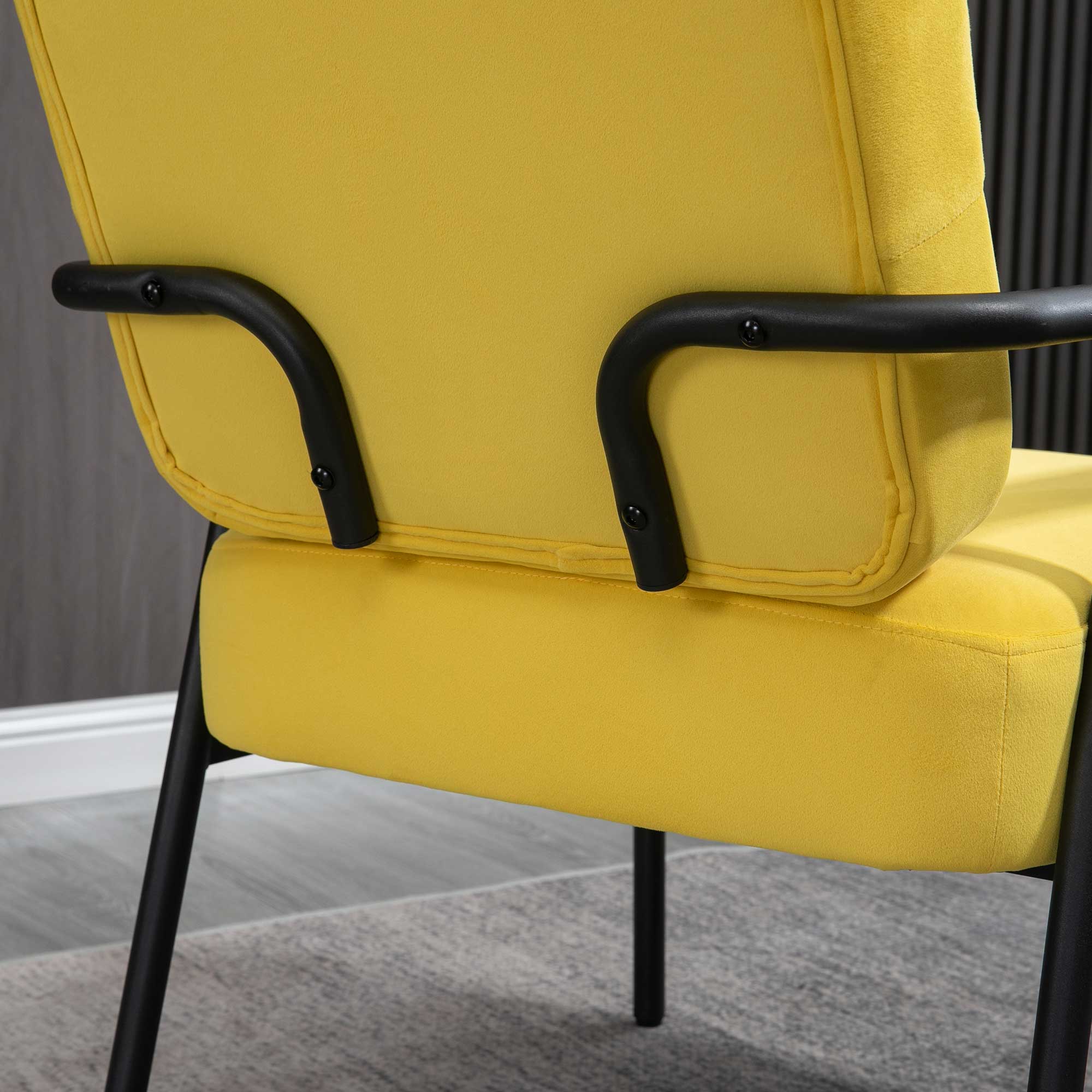 Accent Chair with Cushioned Seat, Upholstered Velvet Armchair, Yellow