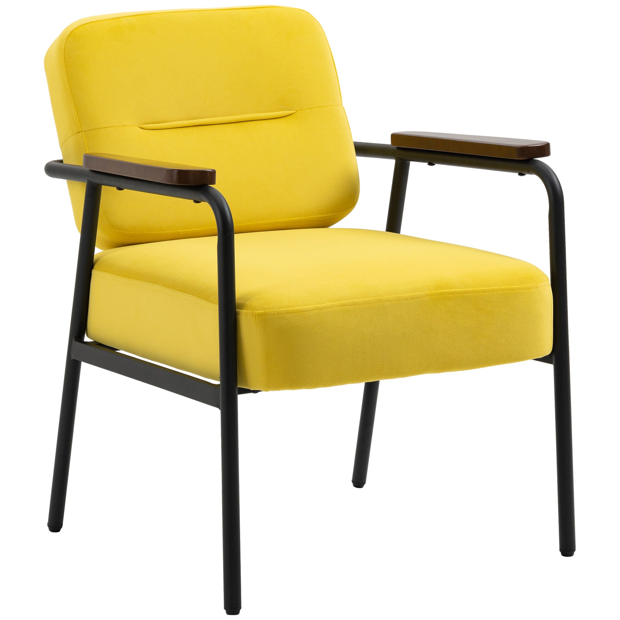 Accent Chair with Cushioned Seat, Upholstered Velvet Armchair, Yellow