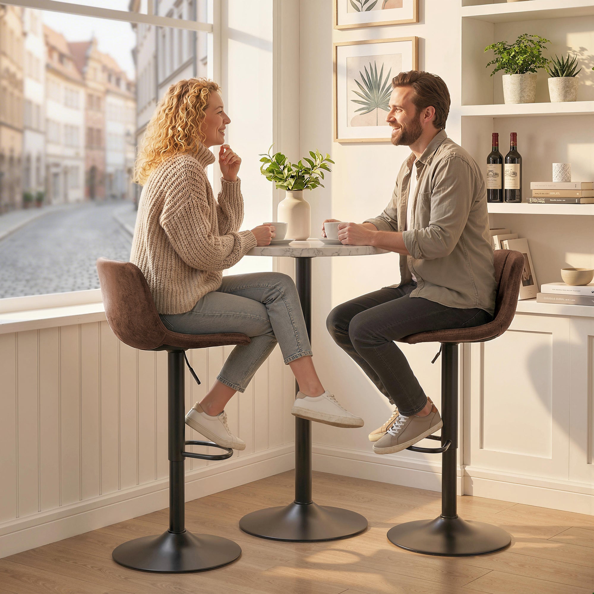 Bar Stools Set of 2, Modern Swivel Barstools, Height Adjustable Breakfast Bar Chairs with Footrest for Kitchen Island and Dining Room, Brown