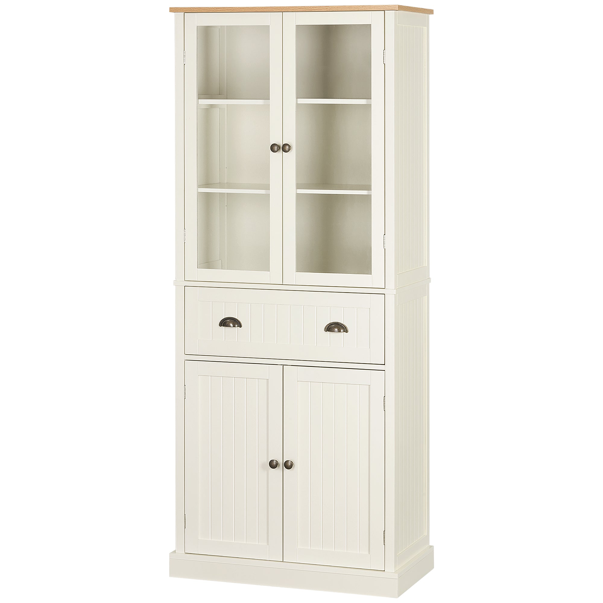 Freestanding Kitchen Cupboard, 5-tier Storage Cabinet with Adjustable Shelves and Drawer for Living Room, Dining Room, Cream White