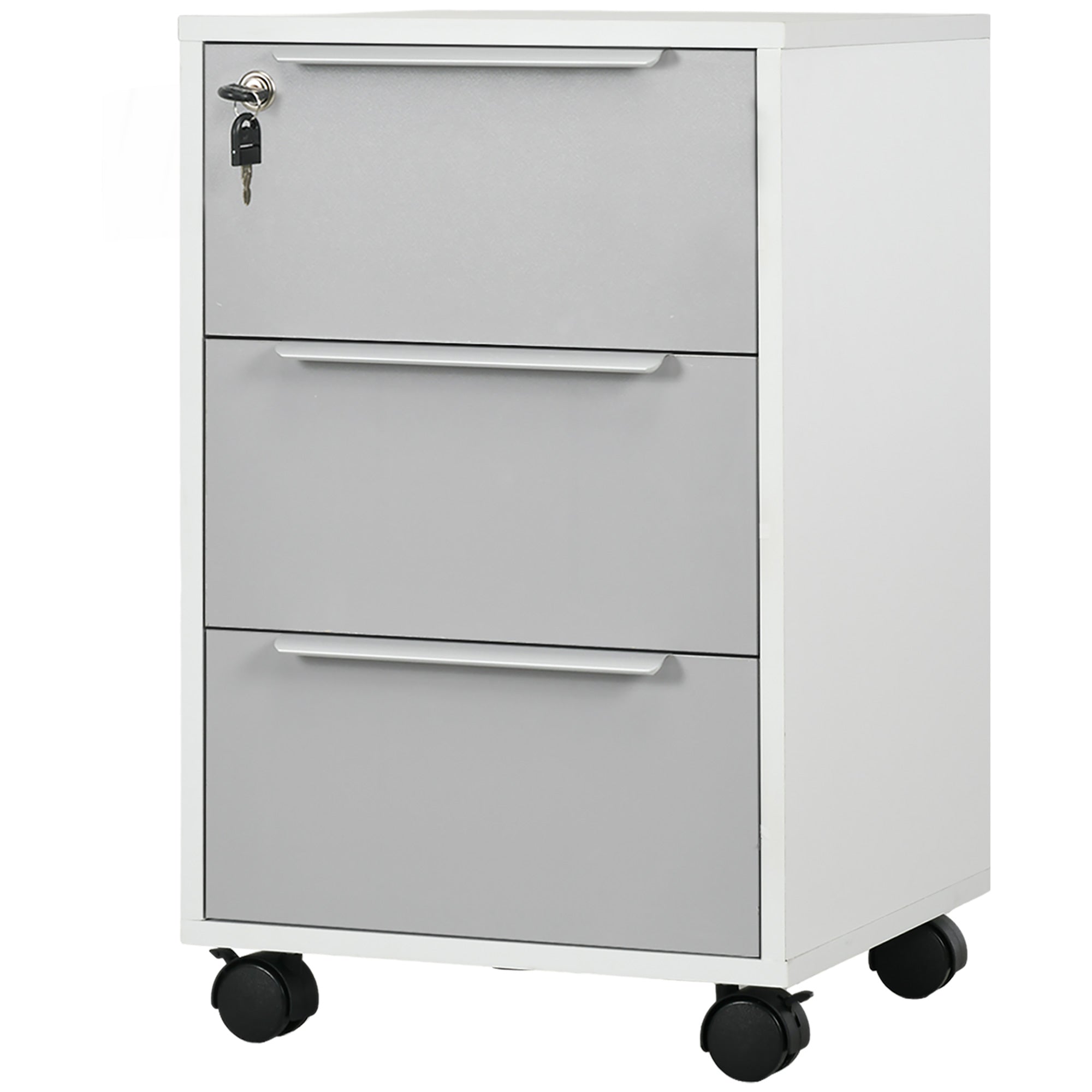 HOMCOM 3-Drawer Locking File Cabinet Mobile Chest of Drawers Side Table on Wheels for Home Office, Bedroom and Living room