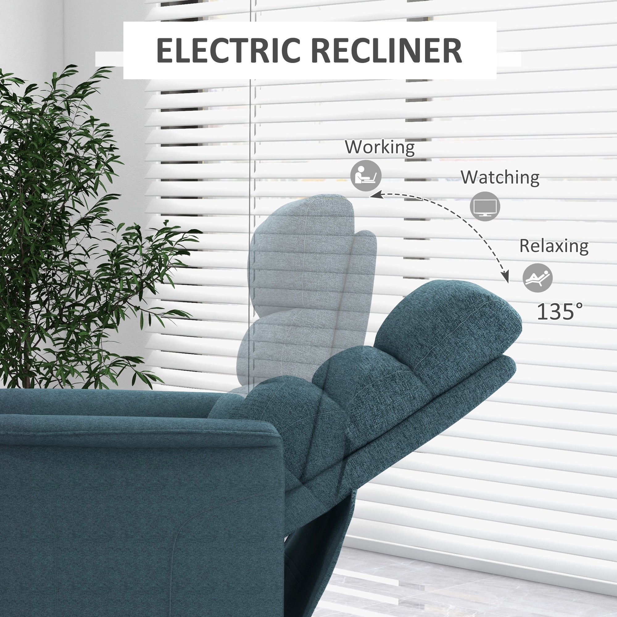 Electric Power Lift Chair with 135° Recline & Remote Control for Elderly Comfort, Blue