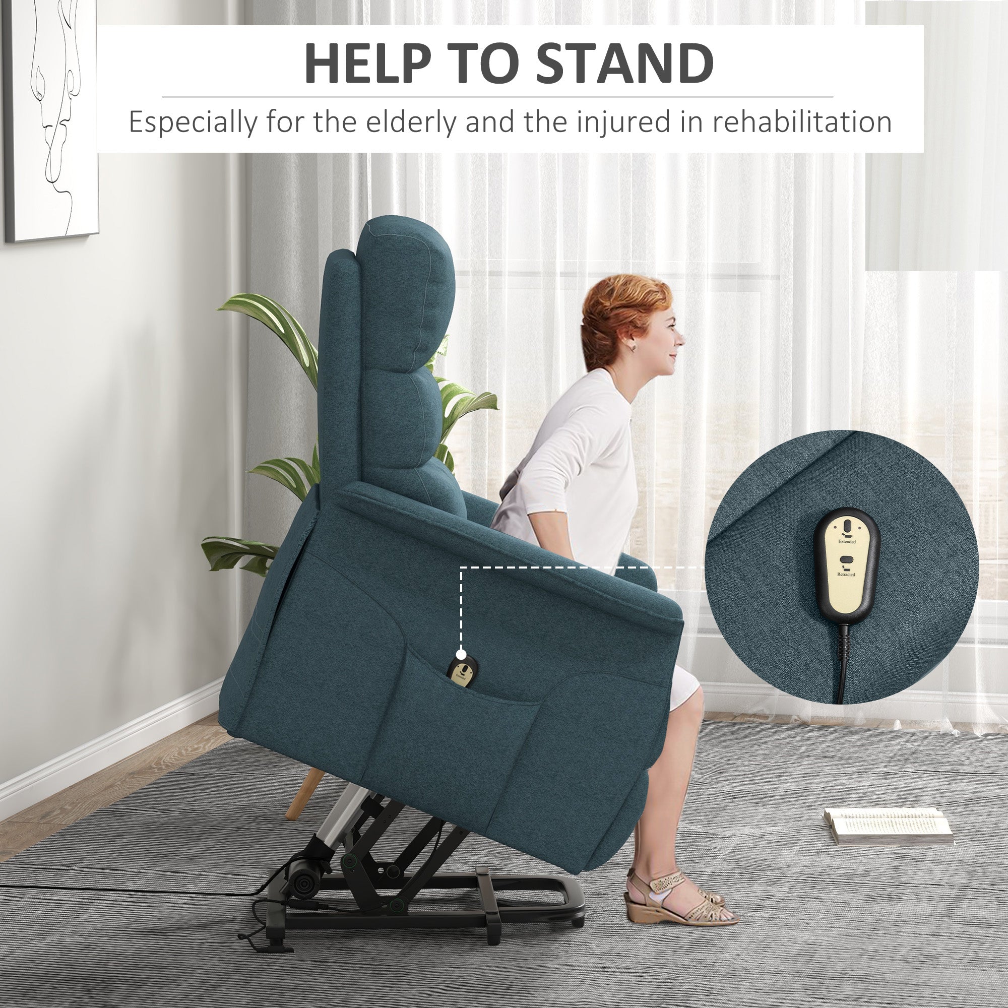 Electric Power Lift Chair with 135° Recline & Remote Control for Elderly Comfort, Blue