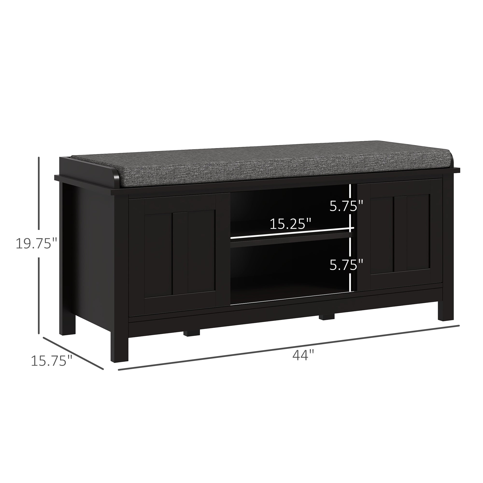 Modern Shoe Storage Bench with Cushion & 2 Sliding Doors, Holds 10 Pairs, Black - HOMCOM