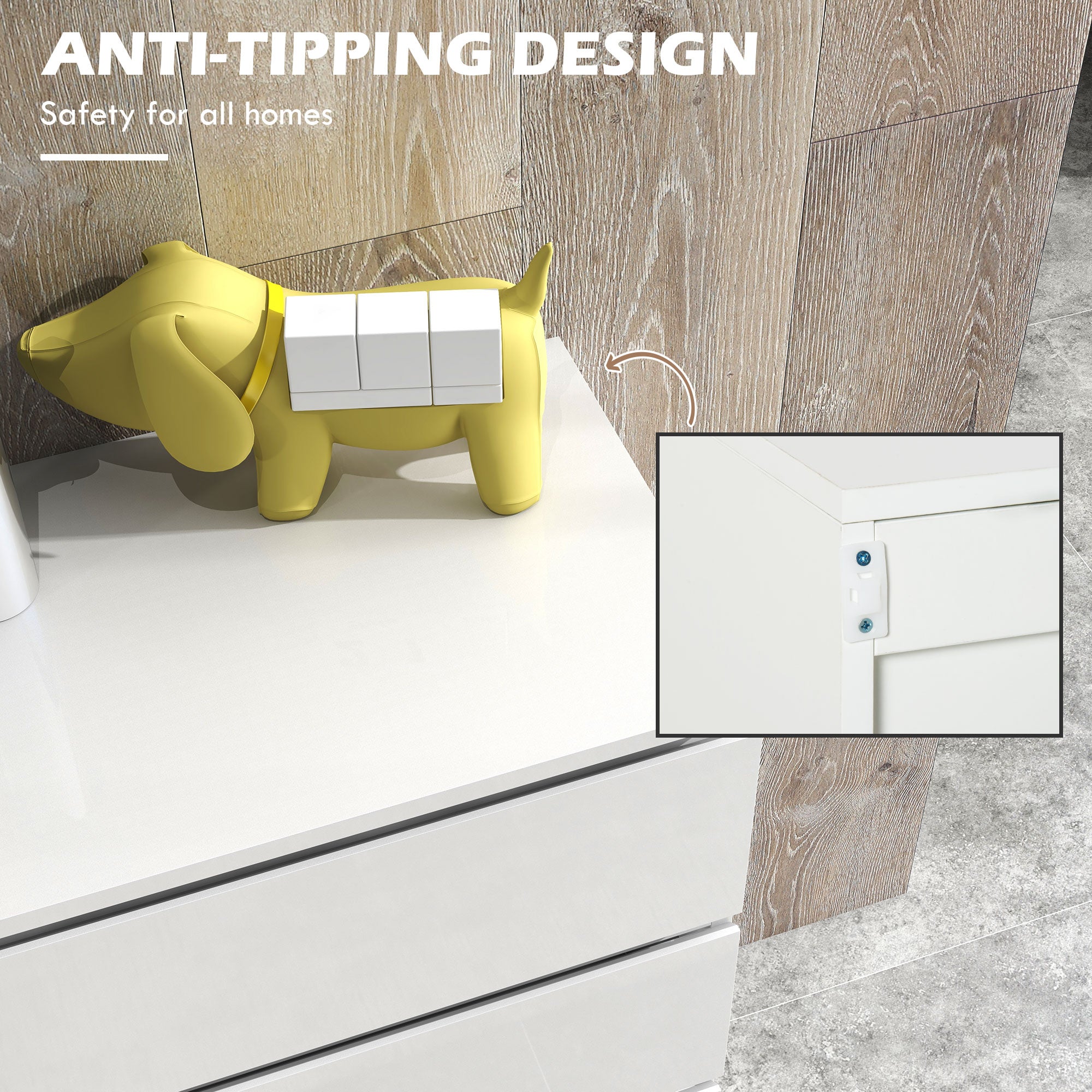 HOMCOM High Gloss Chest of Drawers, 5 Drawers Dresser, Modern Storage Drawer Unit with Soft Closing Mechanism for Bedroom, White