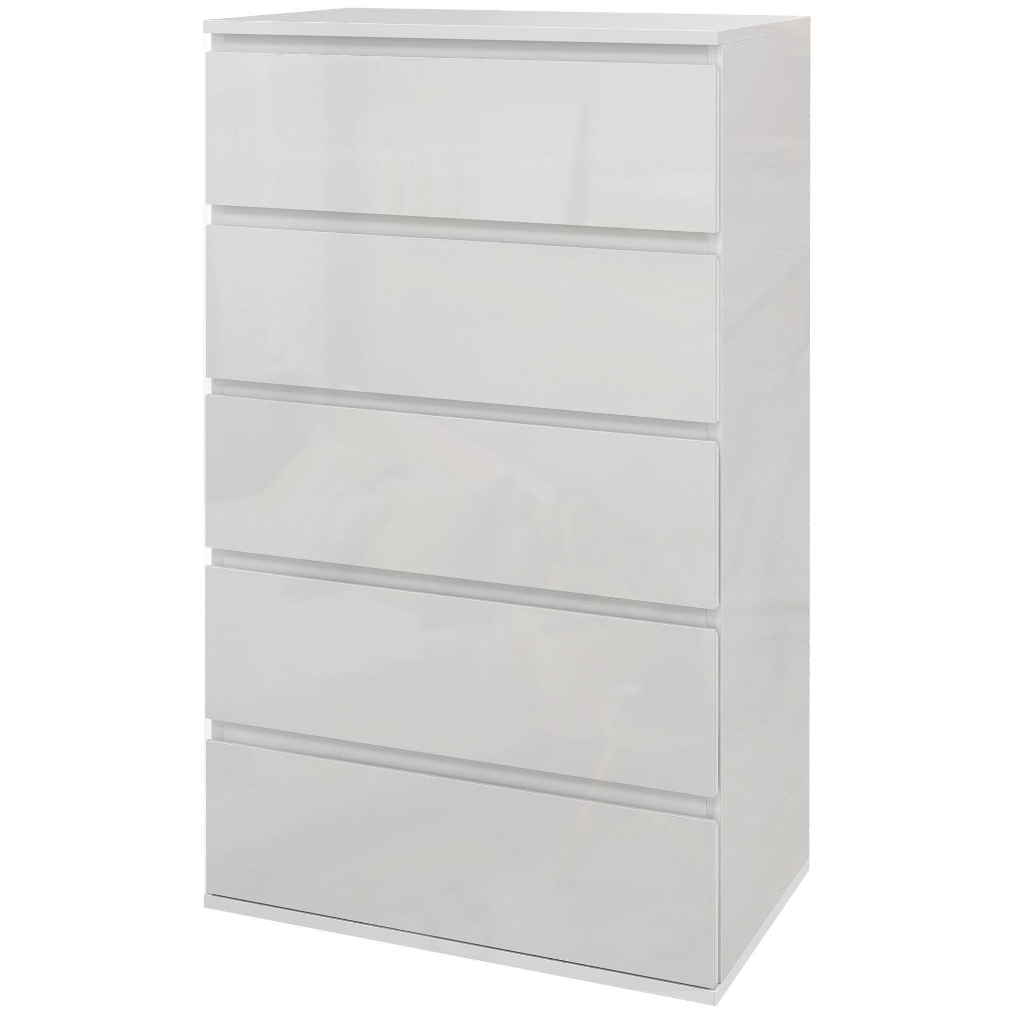 HOMCOM High Gloss Chest of Drawers, 5 Drawers Dresser, Modern Storage Drawer Unit with Soft Closing Mechanism for Bedroom, White