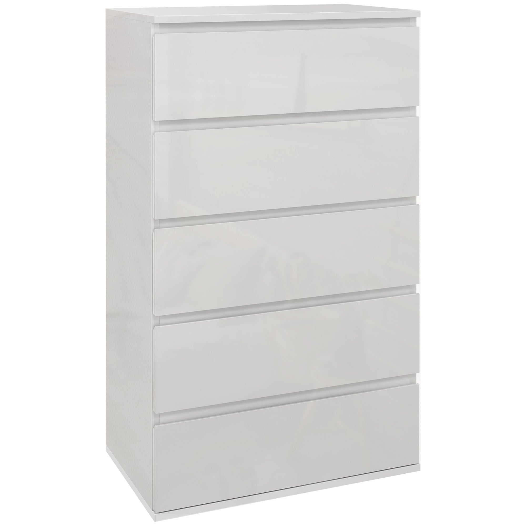 HOMCOM High Gloss Chest of Drawers, 5 Drawers Dresser, Modern Storage Drawer Unit with Soft Closing Mechanism for Bedroom, White