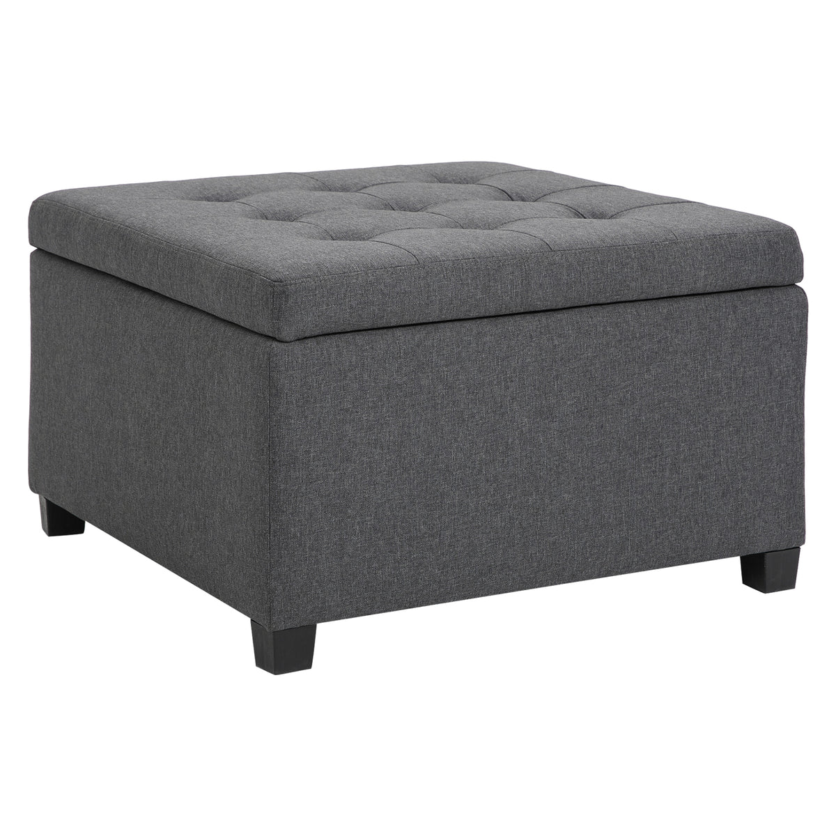 Linen-touch Tufted Storage Ottoman Upholstered Accent Bench Seat Cube Storage Box Footrest Stool, Dark Grey