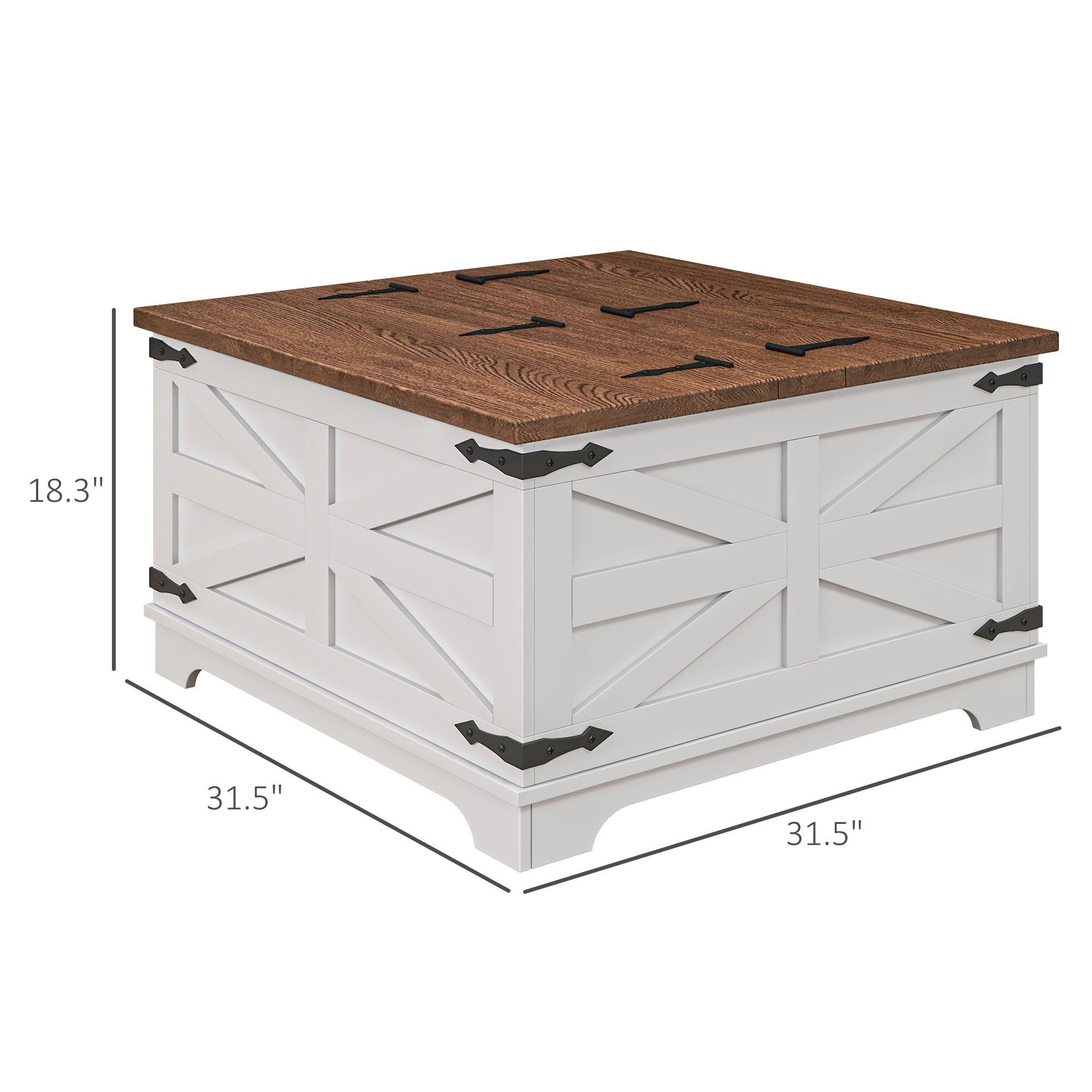 Farmhouse Square Center Table w/ Flip-top Lids & Hidden Storage Compartment, White