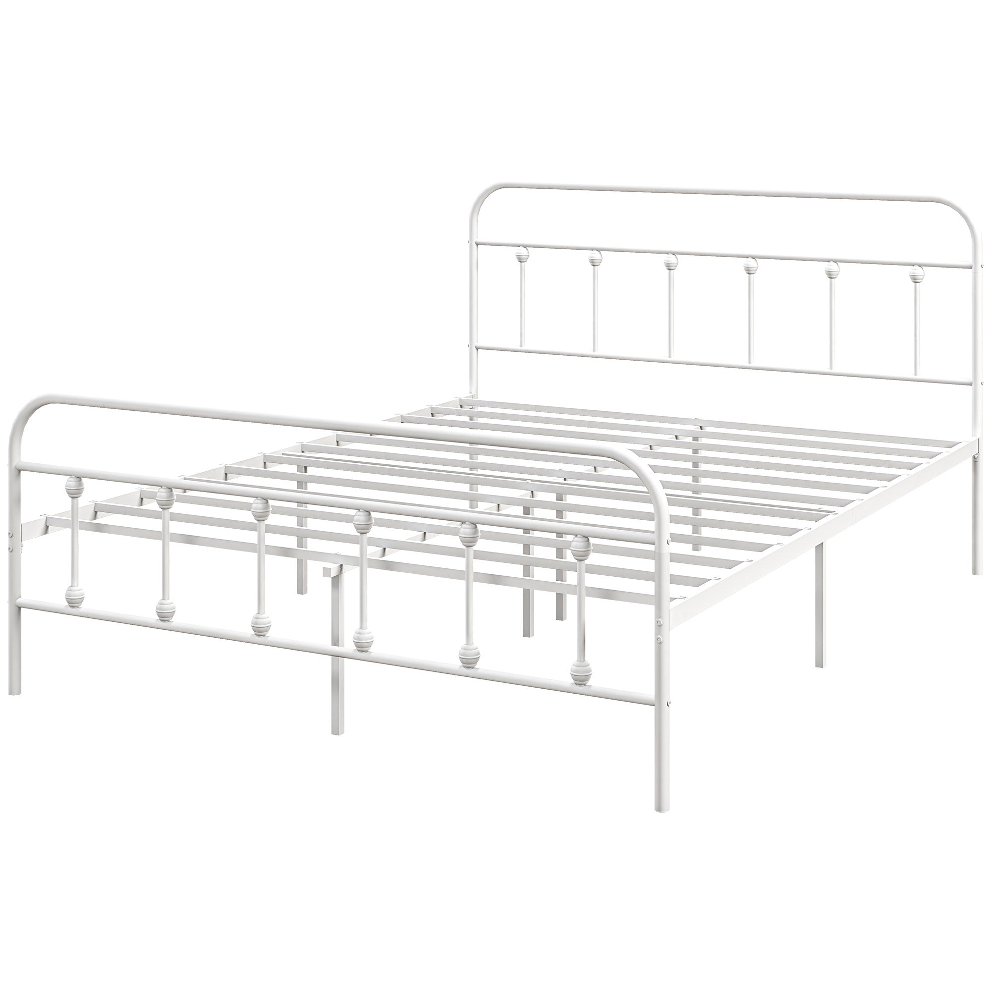 HOMCOM 4ft6 Double Bed Frame with Underbed Storage, Metal Platform Bed frame with Tall Headboard, Footboard and Steel Slat Support, No Box Spring Needed, Easy Assembly, White