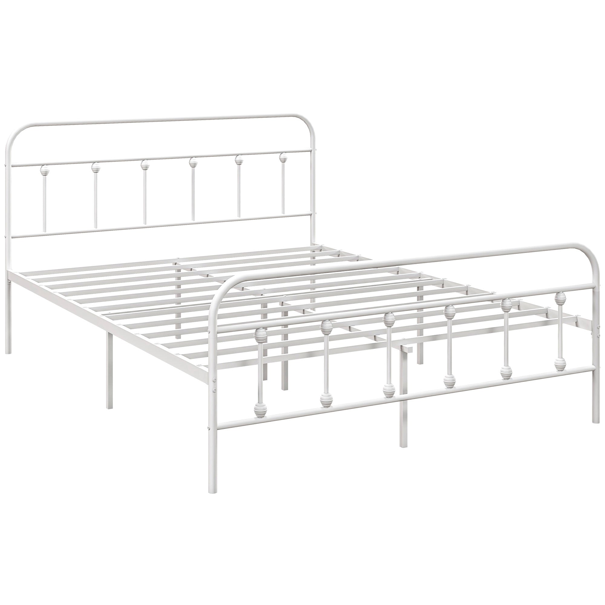 HOMCOM 4ft6 Double Bed Frame with Underbed Storage, Metal Platform Bed frame with Tall Headboard, Footboard and Steel Slat Support, No Box Spring Needed, Easy Assembly, White