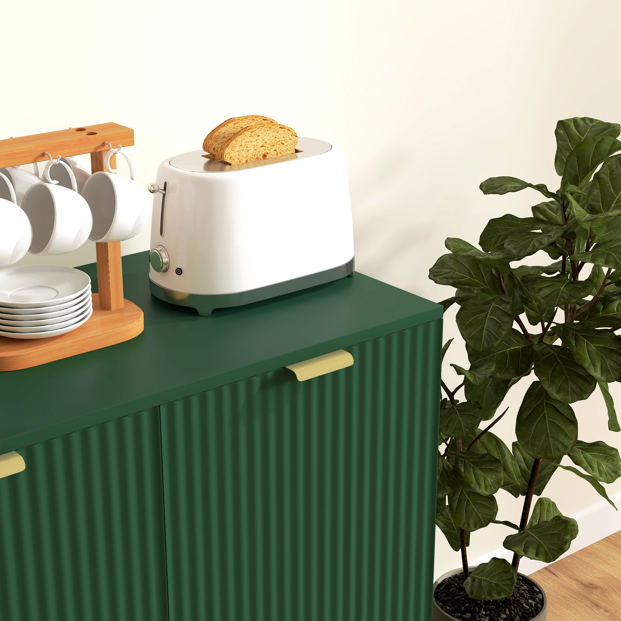 HOMCOM Sideboard Buffet Cabinet, Modern Kitchen Storage Cabinet with 2 Doors and Adjustable Shelves, Pantry Cabinet with Metal Legs for Hallway, Green