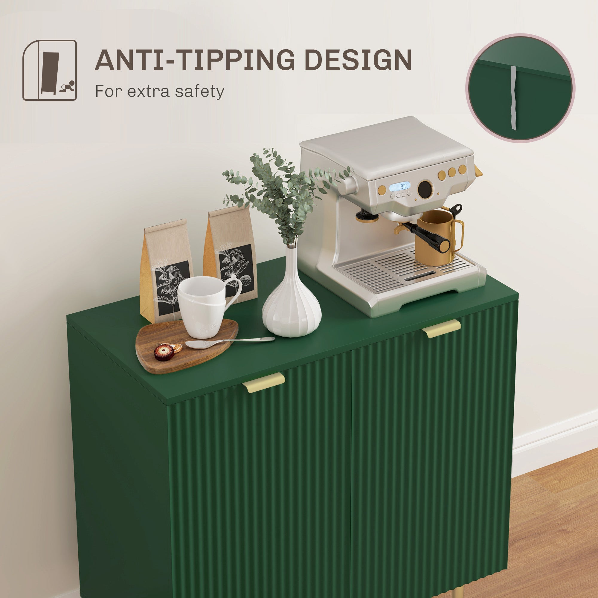 HOMCOM Sideboard Buffet Cabinet, Modern Kitchen Storage Cabinet with 2 Doors and Adjustable Shelves, Pantry Cabinet with Metal Legs for Hallway, Green