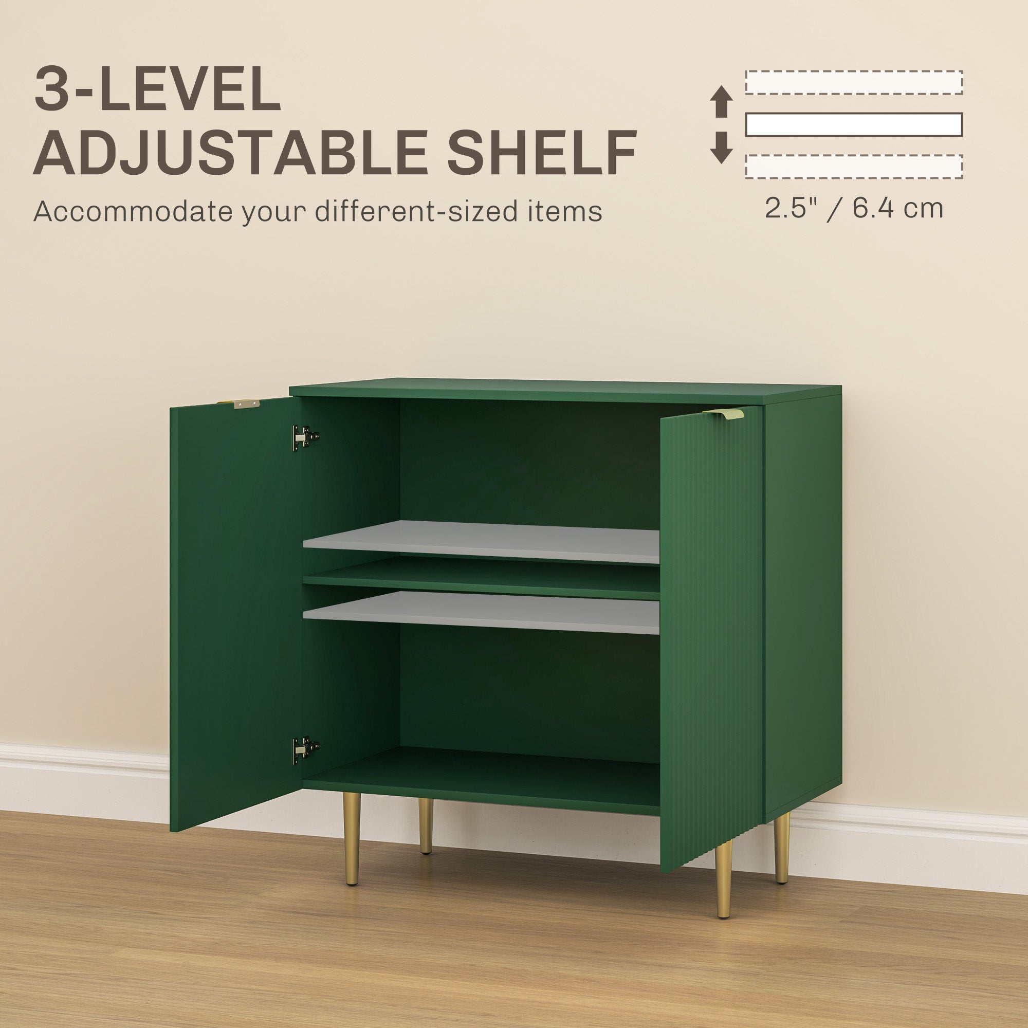 HOMCOM Sideboard Buffet Cabinet, Modern Kitchen Storage Cabinet with 2 Doors and Adjustable Shelves, Pantry Cabinet with Metal Legs for Hallway, Green