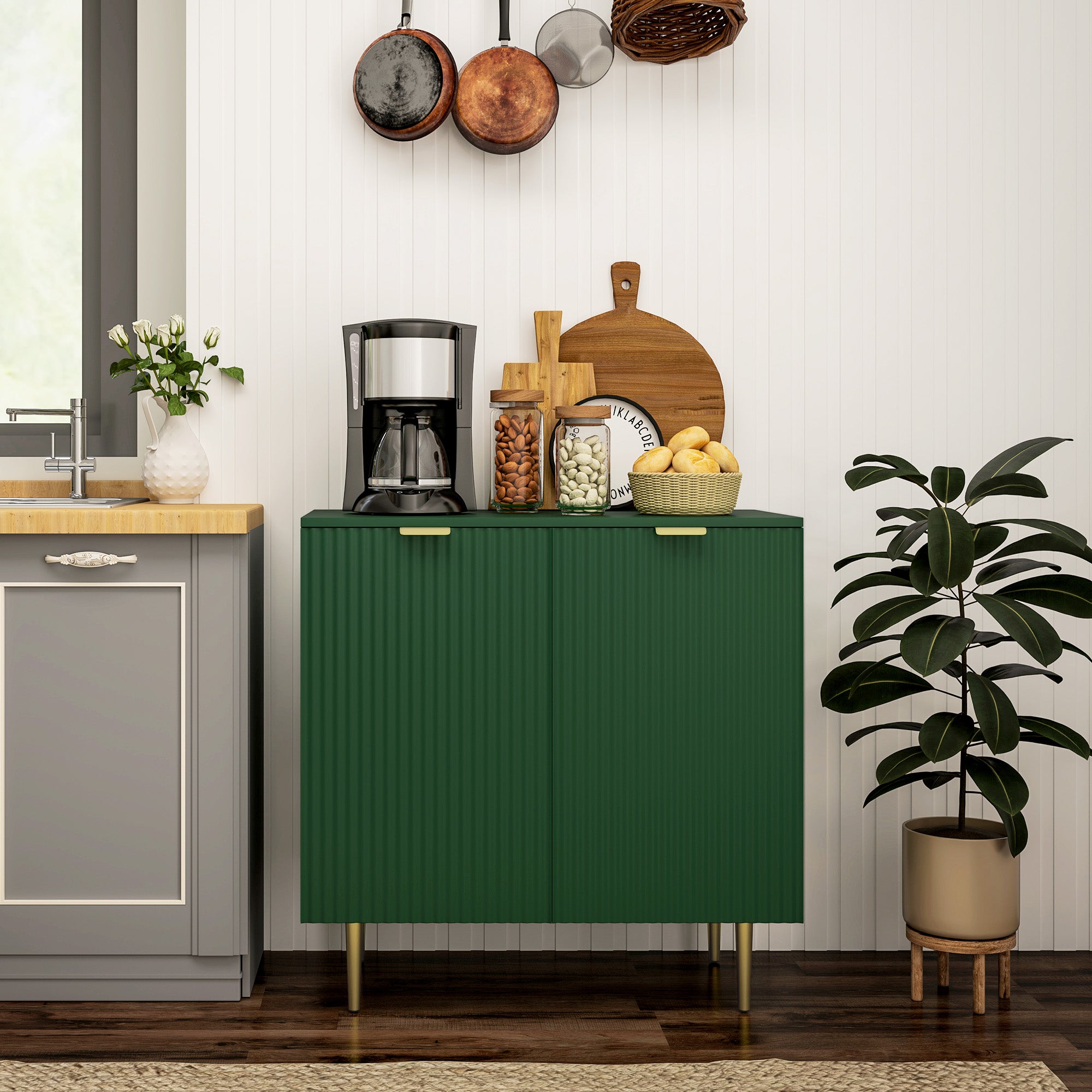 HOMCOM Sideboard Buffet Cabinet, Modern Kitchen Storage Cabinet with 2 Doors and Adjustable Shelves, Pantry Cabinet with Metal Legs for Hallway, Green
