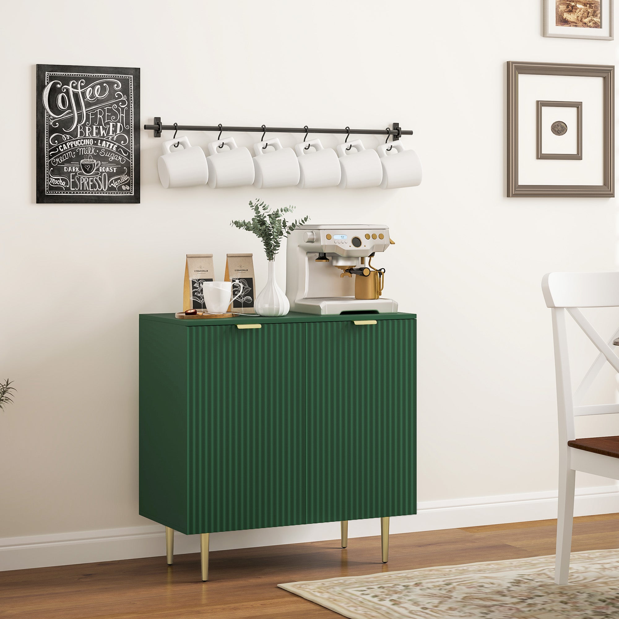 HOMCOM Sideboard Buffet Cabinet, Modern Kitchen Storage Cabinet with 2 Doors and Adjustable Shelves, Pantry Cabinet with Metal Legs for Hallway, Green