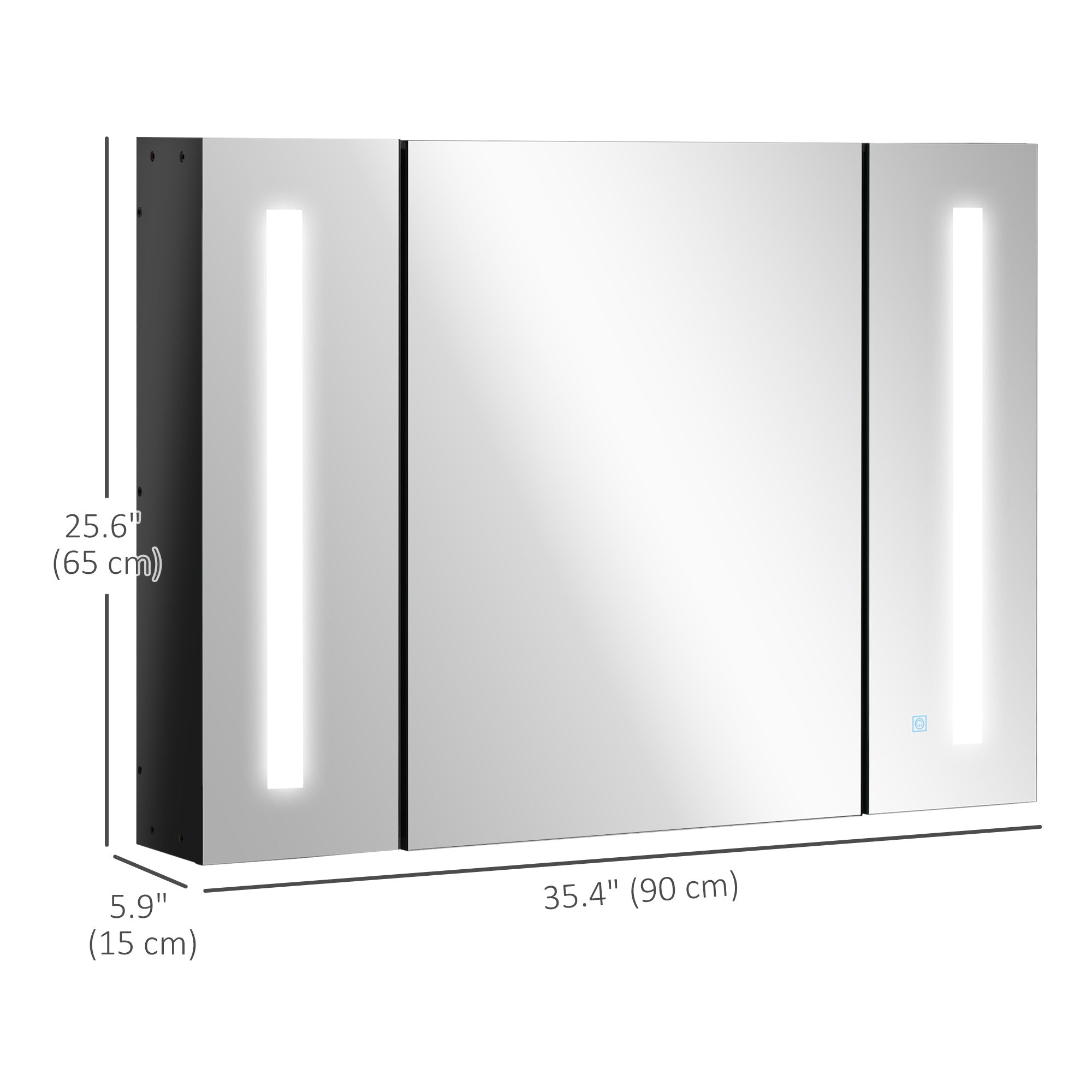 kleankin LED Lighted Medicine Cabinet with Mirror, 35.5"W x 25.5"H Wall Mounted Bathroom Cabinet with 3 Cupboards, Memory Function, USB Charge, High Gloss Black