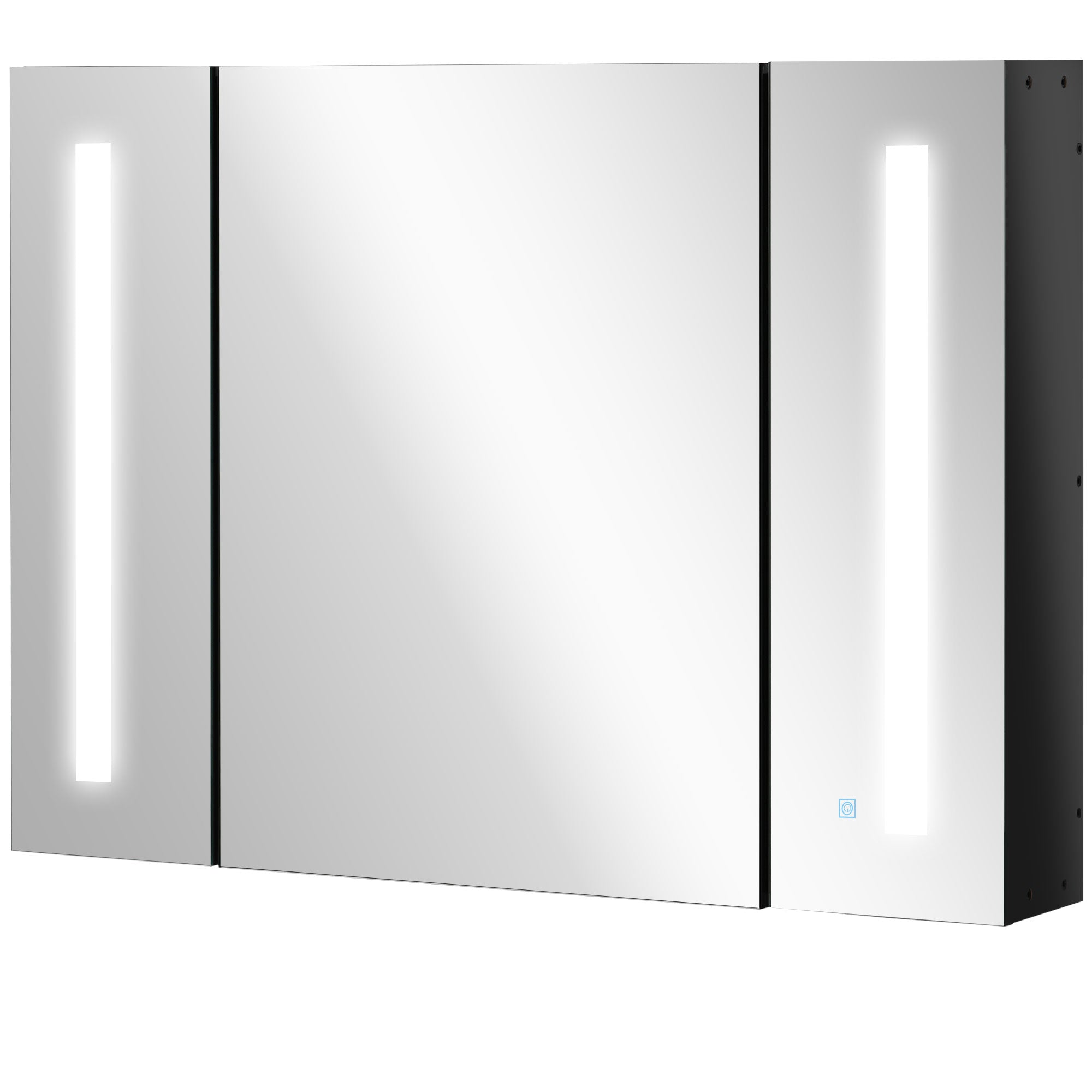 kleankin LED Lighted Medicine Cabinet with Mirror, 35.5"W x 25.5"H Wall Mounted Bathroom Cabinet with 3 Cupboards, Memory Function, USB Charge, High Gloss Black