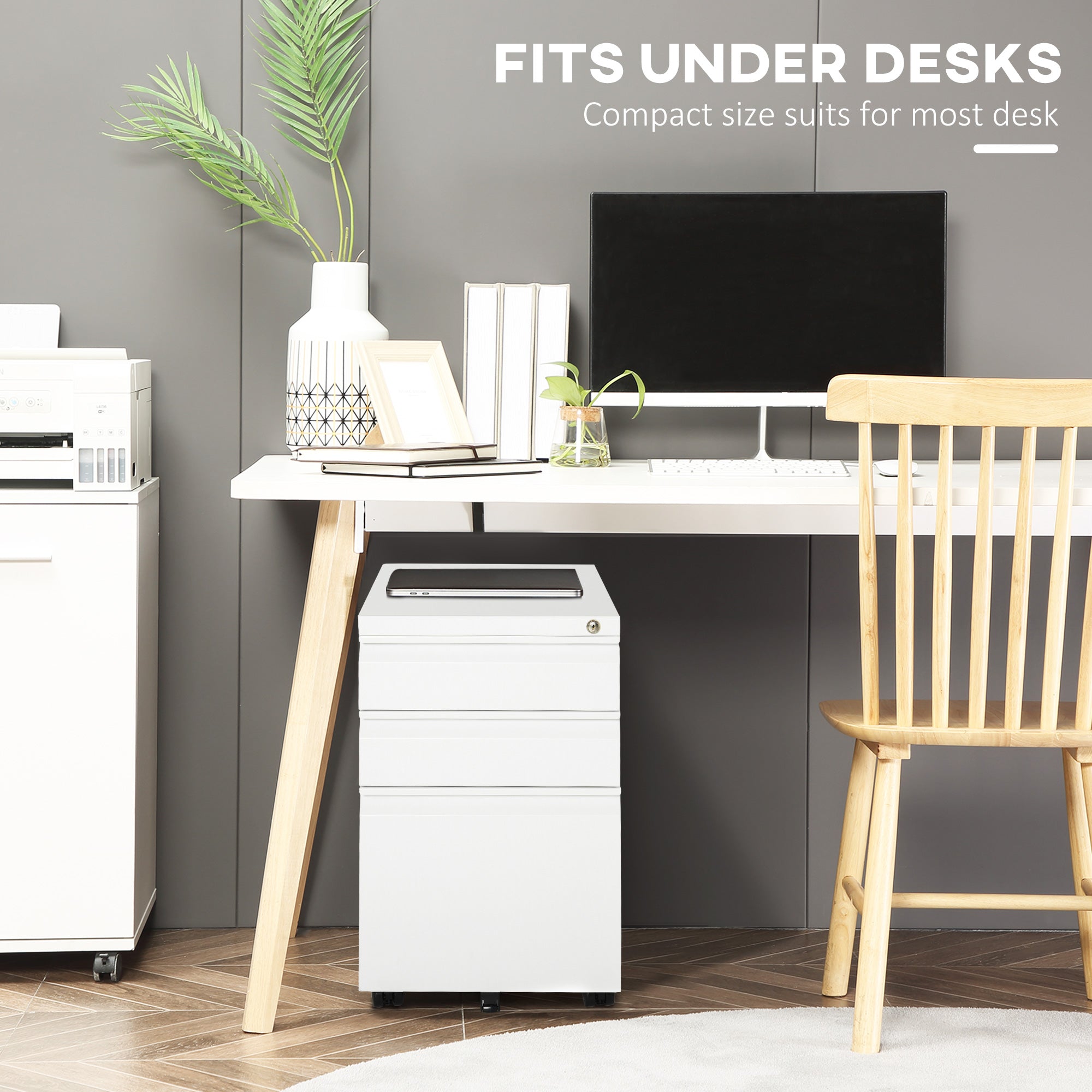 Vinsetto Mobile Vertical File Cabinet Lockable Metal Filling Cabinet with 3 Drawers Anti-tilt Design for Letter A4 Legal Size Fully Assembled Except Casters White