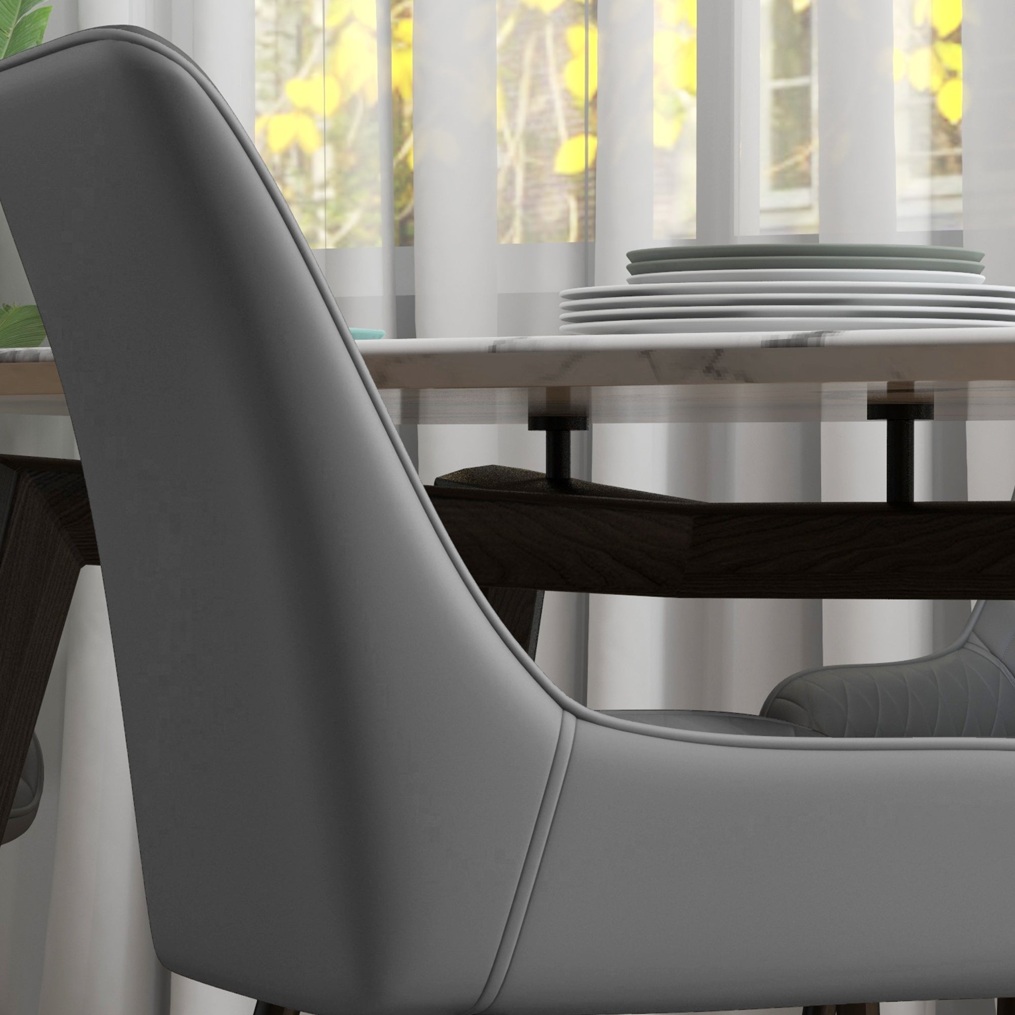 HOMCOM Dining Chairs Set of 4, Modern PU Leather Upholstered Kitchen Chairs with Diamond Tufted Backs and Steel Legs for Living Room, Dining Room, Bedroom, Grey