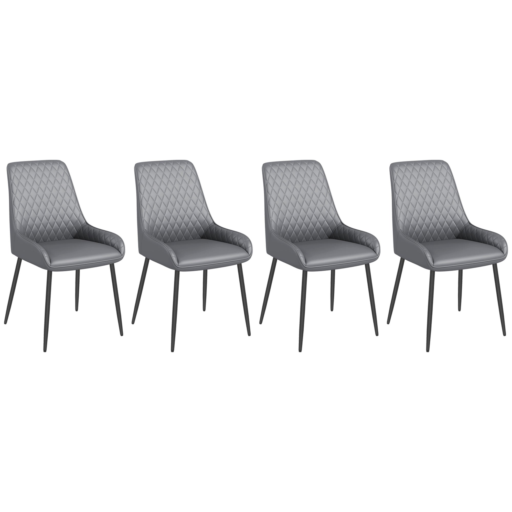 HOMCOM Dining Chairs Set of 4, Modern PU Leather Upholstered Kitchen Chairs with Diamond Tufted Backs and Steel Legs for Living Room, Dining Room, Bedroom, Grey
