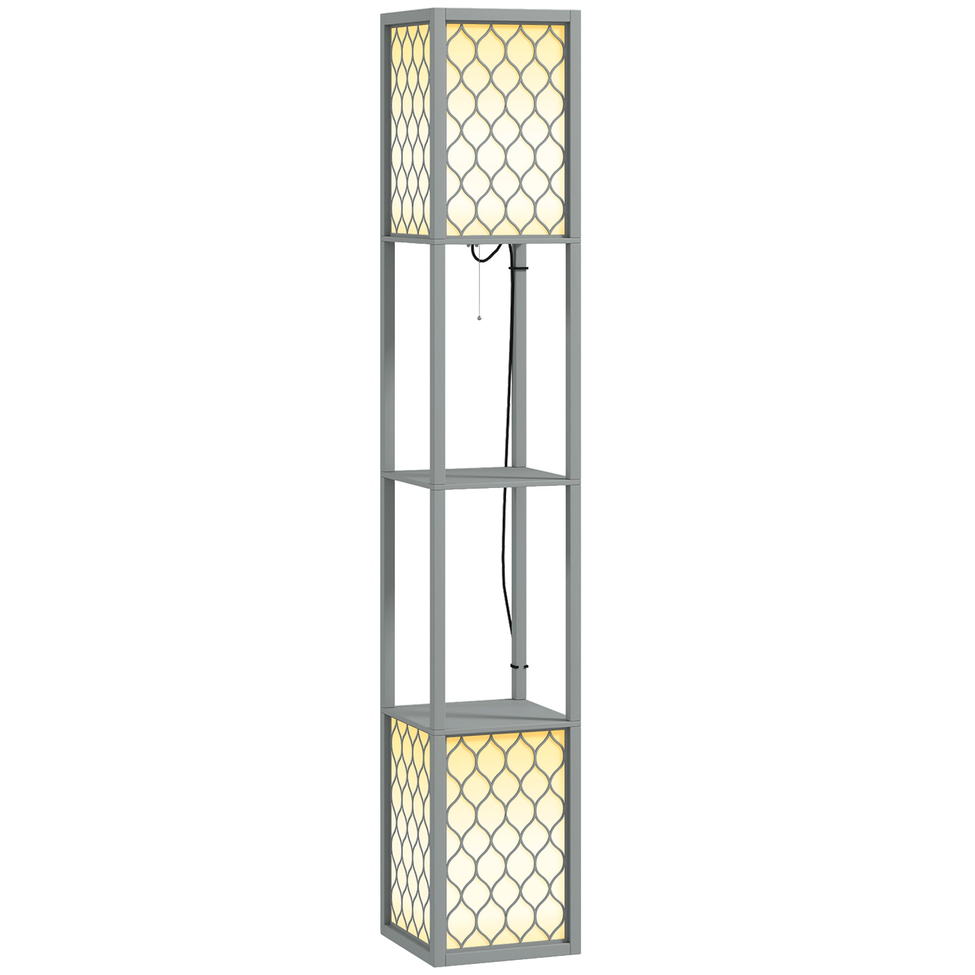 HOMCOM Floor Lamp with Shelves, Dual Light, Modern Tall Standing Lamps for Living Room, Bedroom, with Pull Chain Switch, Bulb not Included, Light Grey