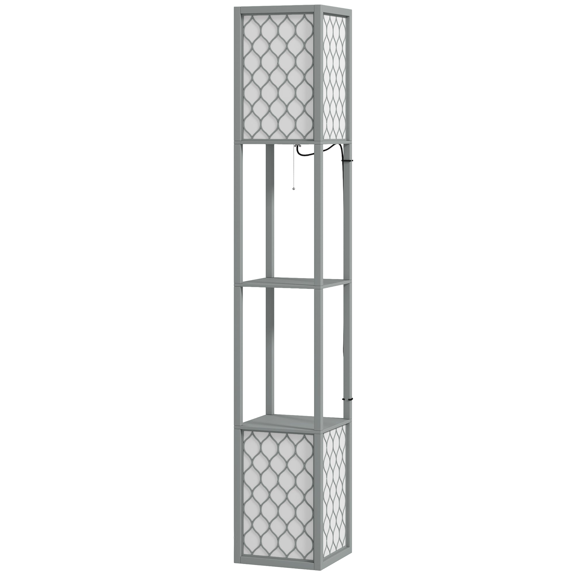 HOMCOM Floor Lamp with Shelves, Dual Light, Modern Tall Standing Lamps for Living Room, Bedroom, with Pull Chain Switch, Bulb not Included, Light Grey