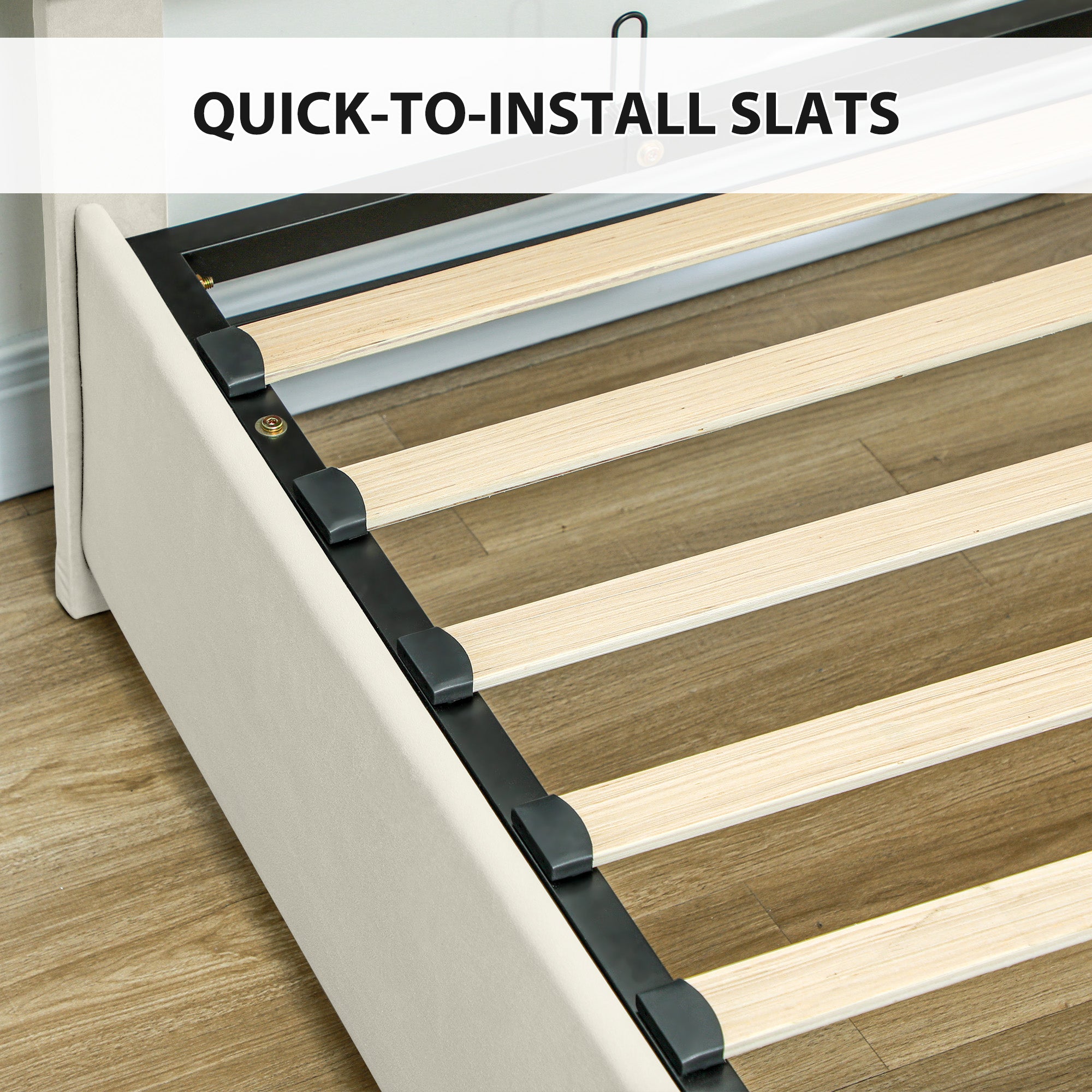 King Size Ottoman Bed Frame, 5ft Gas Lift Storage Bed with 2-Level Adjustable Velvet Upholstered Headboard, Wheeled Drawer and Wooden Slats, No Mattress, Cream White