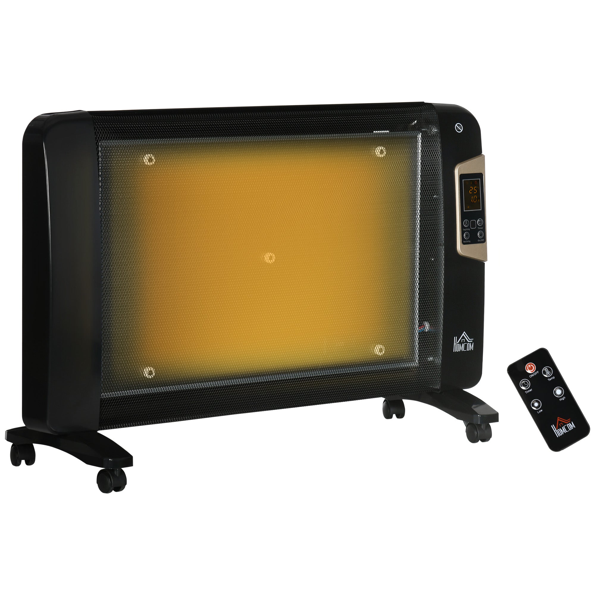 HOMCOM Mica Electric Space Heater, Portable Heater for Home with 2 Heat Settings, Living Room, Study, Garage, Adjustable Temperature 18-30°C, 1000W/2000W, Black