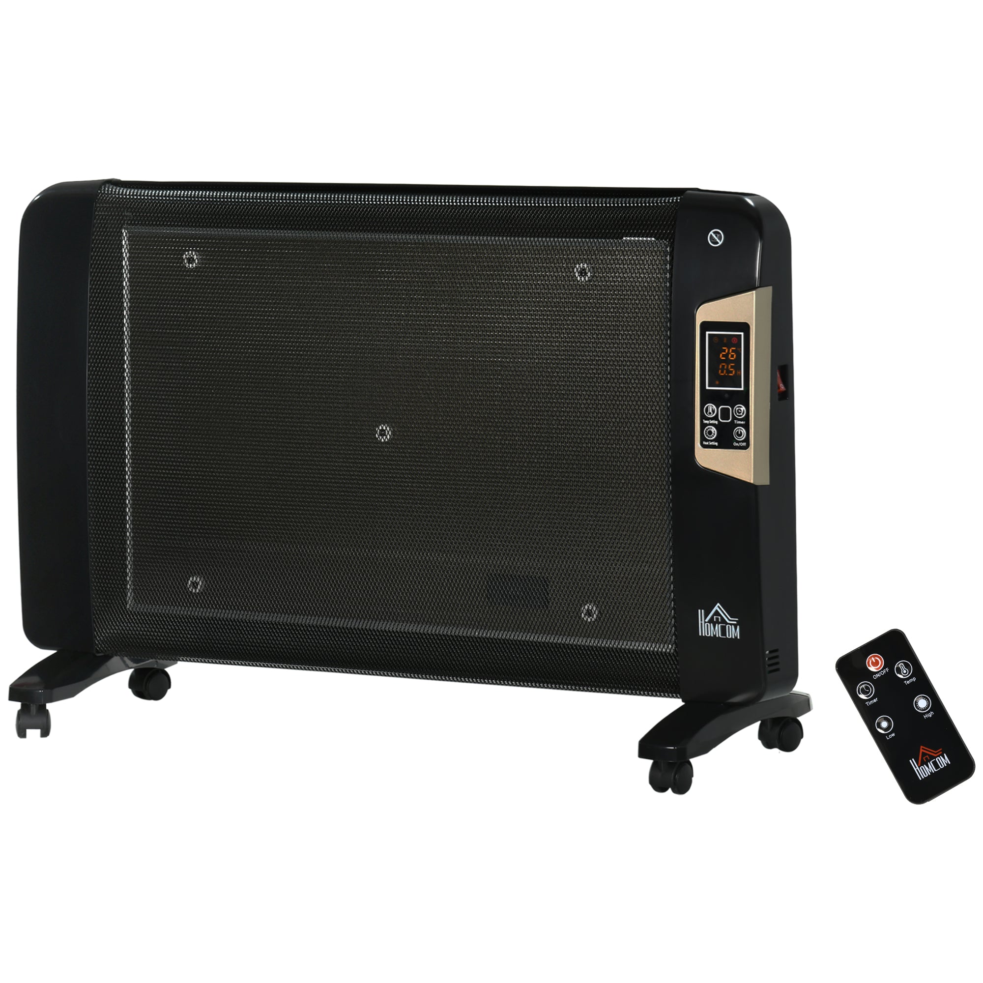 HOMCOM Mica Electric Space Heater, Portable Heater for Home with 2 Heat Settings, Living Room, Study, Garage, Adjustable Temperature 18-30°C, 1000W/2000W, Black