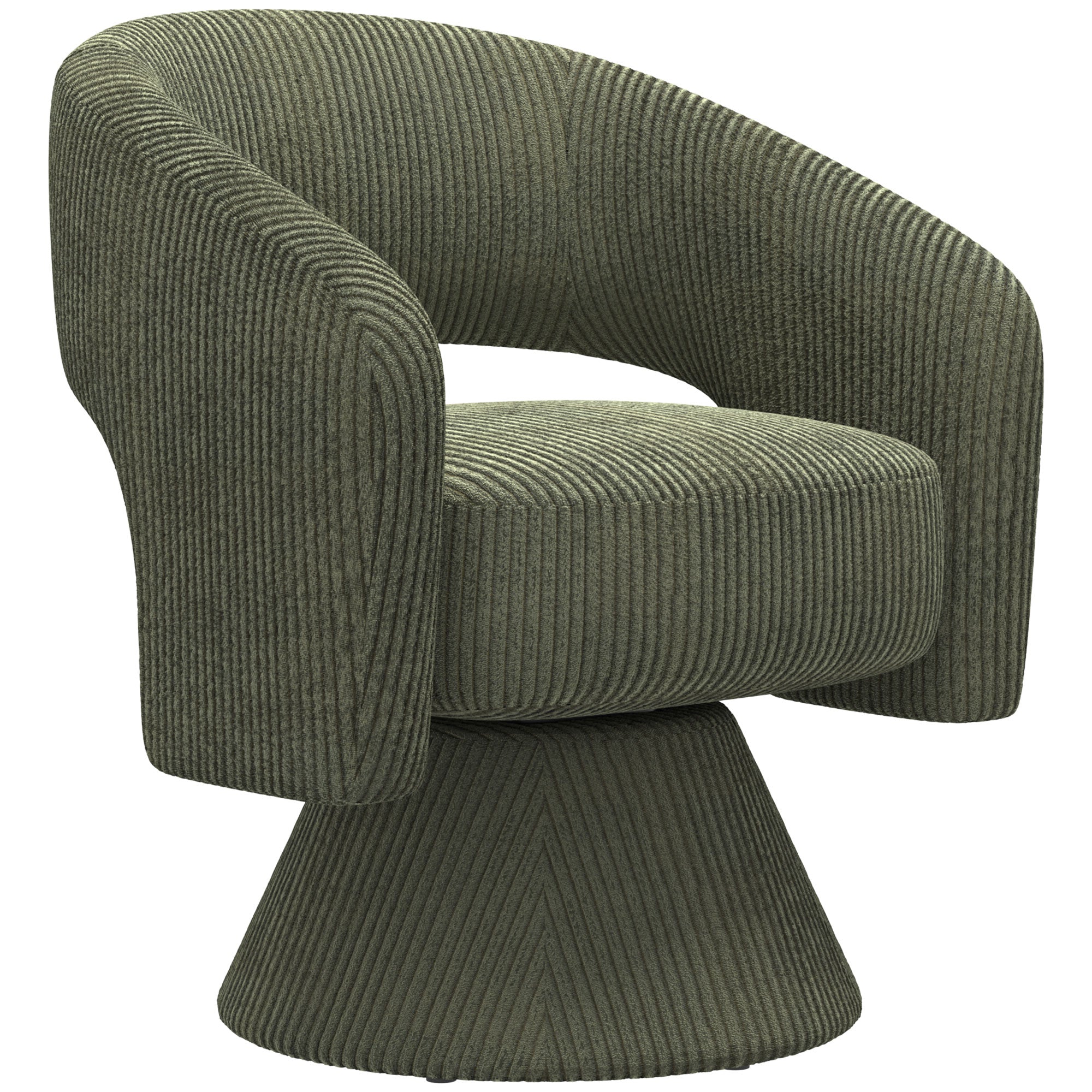 360° Swivel Accent Chair, Corduroy Upholstered Barrel Chair, Modern Armchair with Thick Padding for Living Room, Bedroom, Reading Room, Green