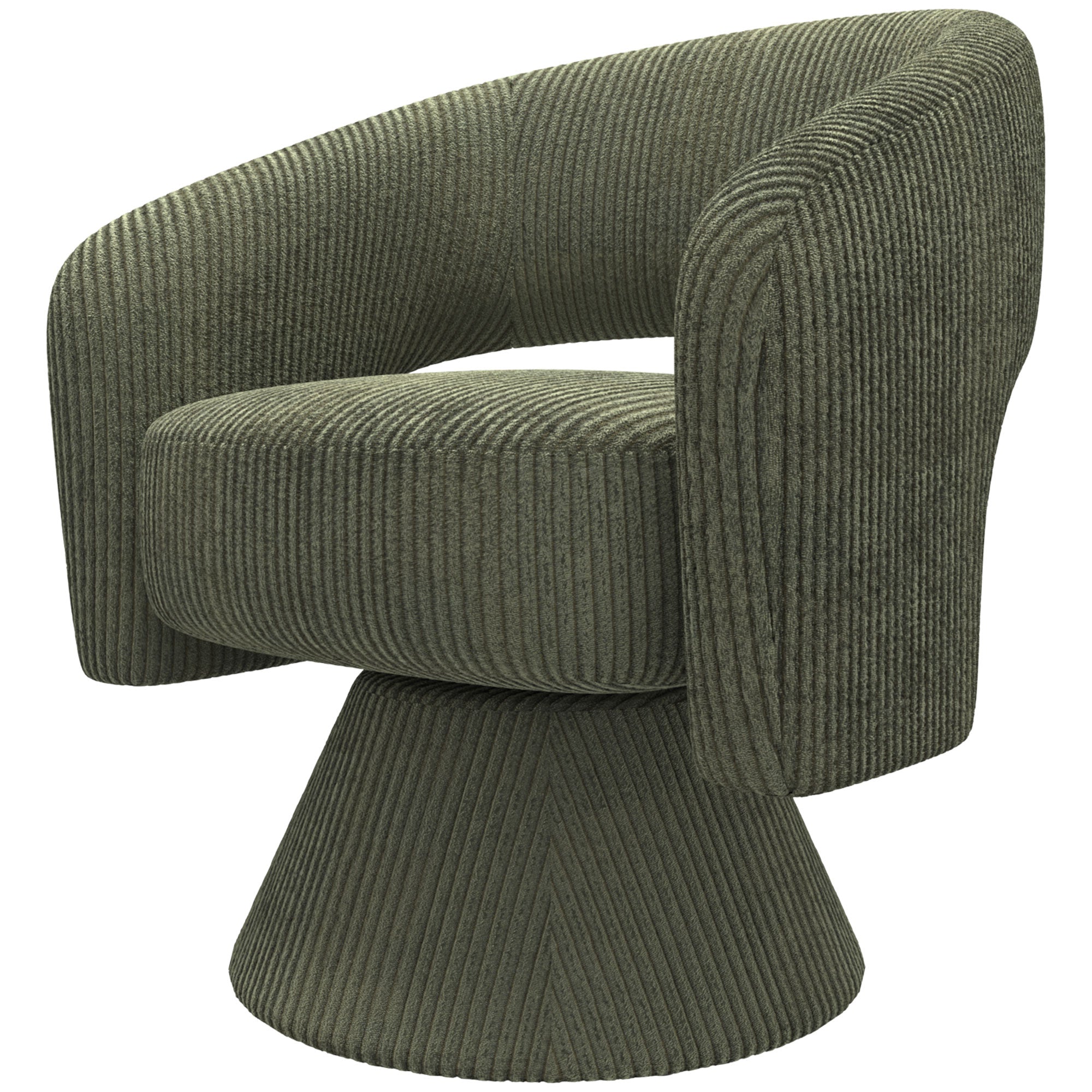 360° Swivel Accent Chair, Corduroy Upholstered Barrel Chair, Modern Armchair with Thick Padding for Living Room, Bedroom, Reading Room, Green