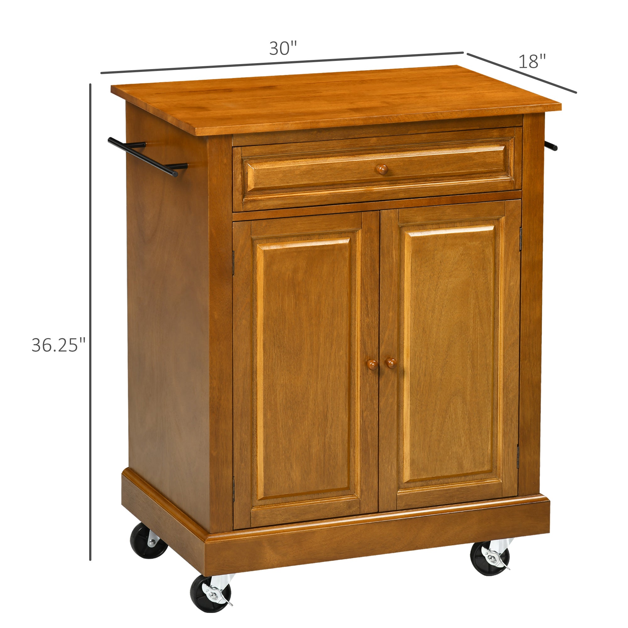 36" Wide Rolling Kitchen Cart with Storage Cabinet, Drawer & Towel Racks, Brown