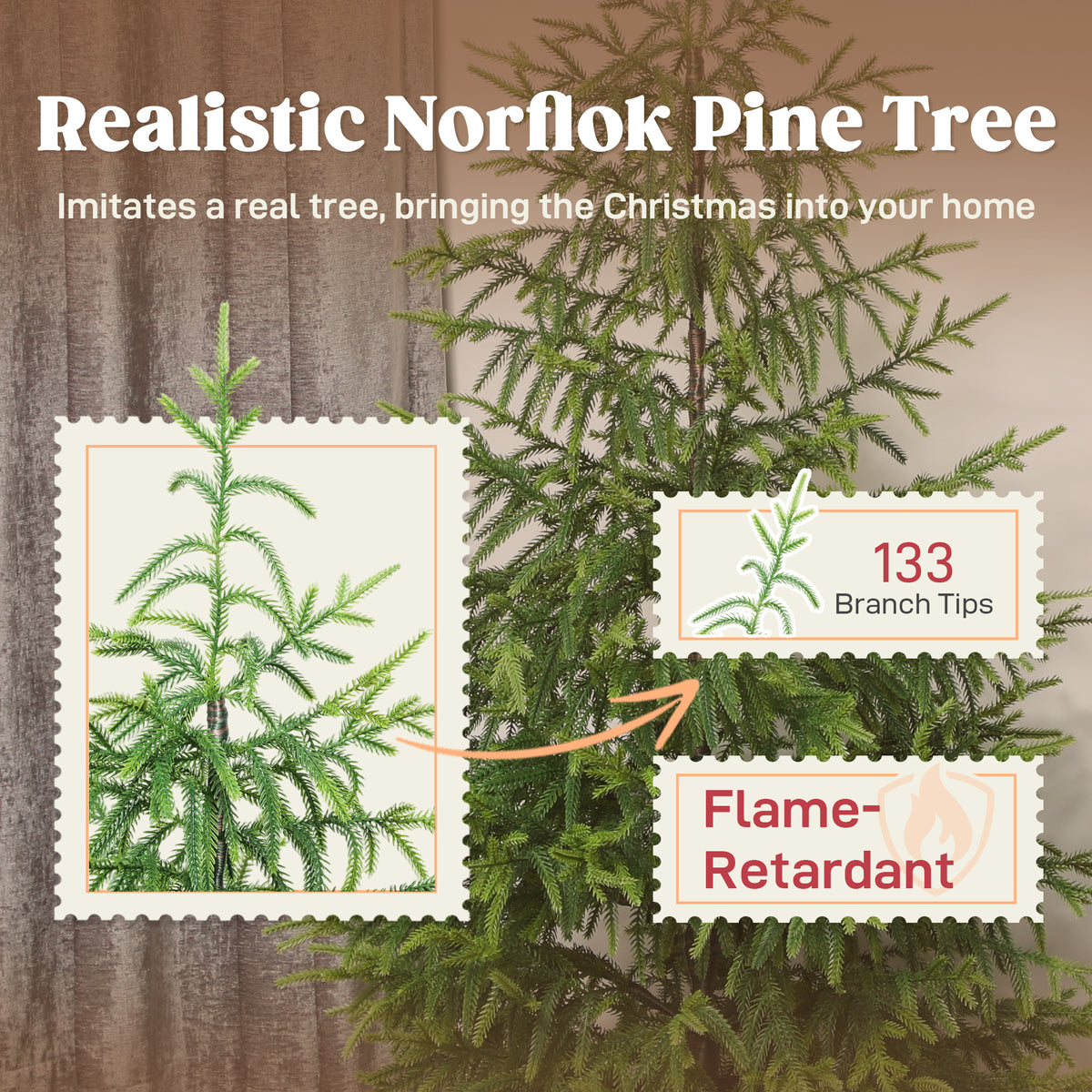 Norfolk Pine Christmas Tree Real Touch 4FT Artificial Xmas Tree, Indoor Outdoor Decoration for Front Porch, Entryway, Living Room, Set of 2