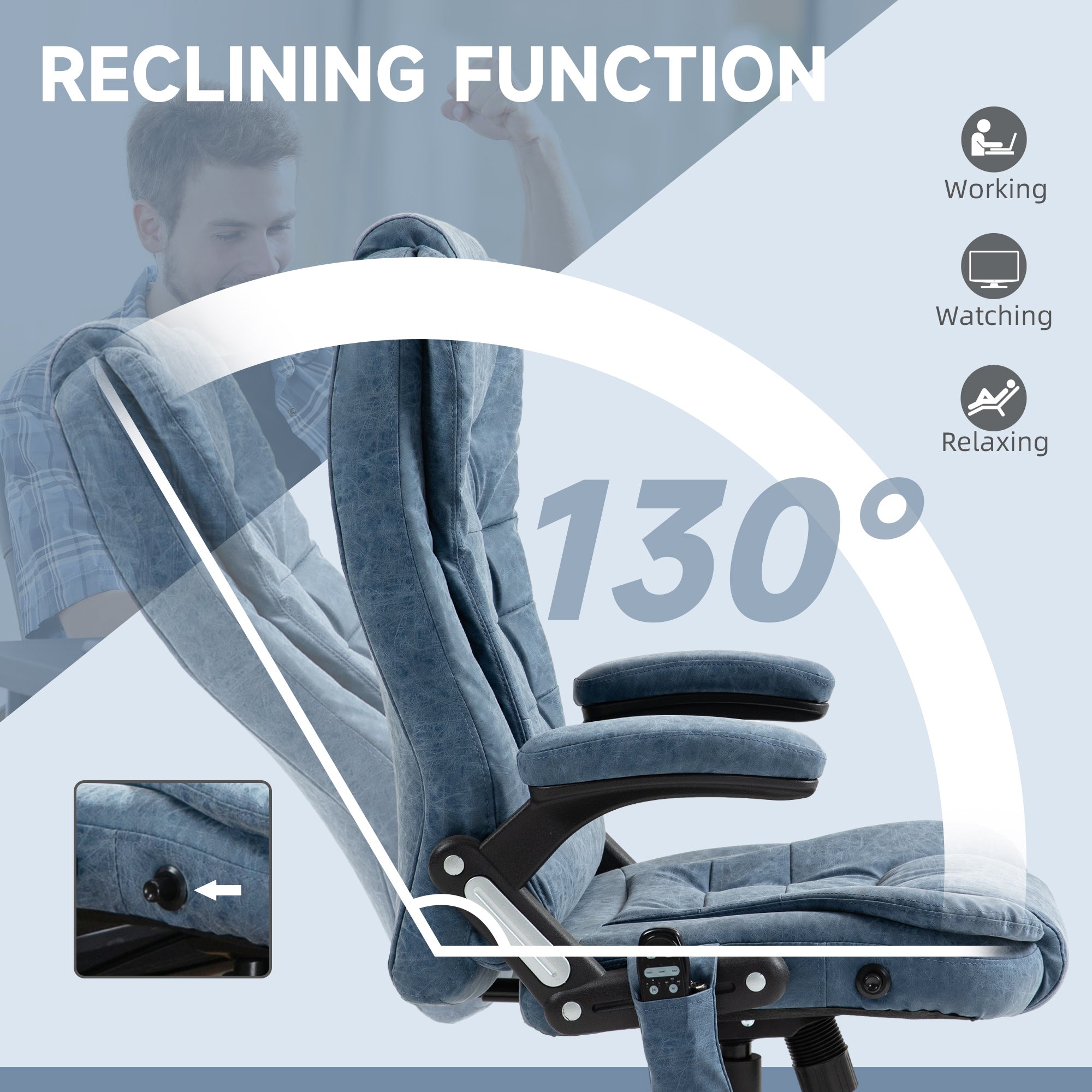 Heated Massage Office Chair with 6 Vibration Points, Armrest and Remote, Blue
