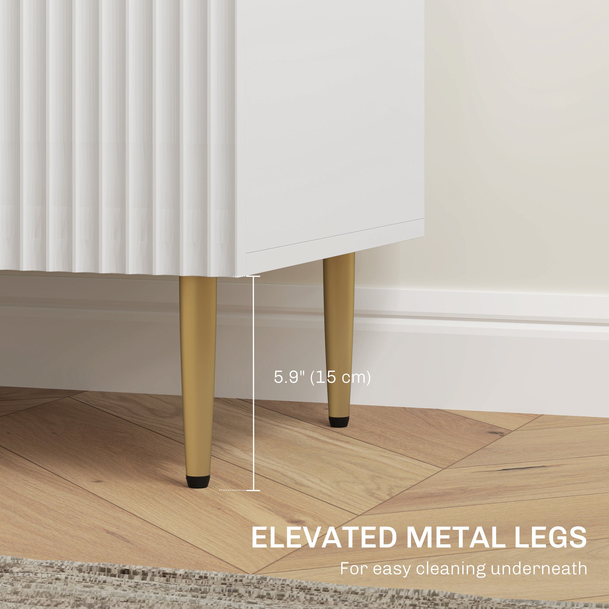 HOMCOM Sideboard Buffet Cabinet, Modern Kitchen Storage Cabinet with 3 Drawers and Adjustable Shelves, Pantry Cabinet with Metal Legs for Kitchen Hallway, White