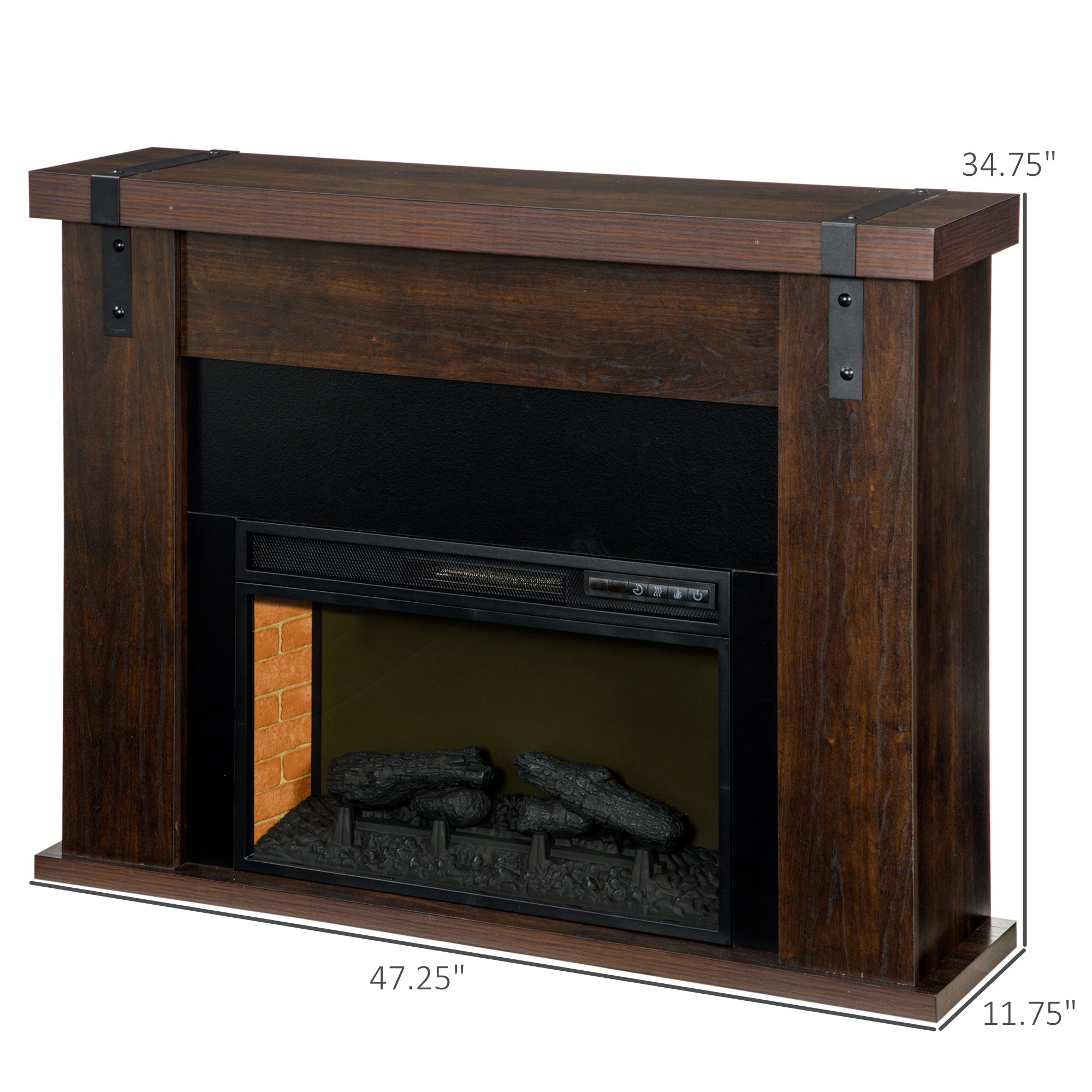 35" Freestanding Electric Fireplace Mantel w/ Remote & Overheat Protection, 1400W, Brown