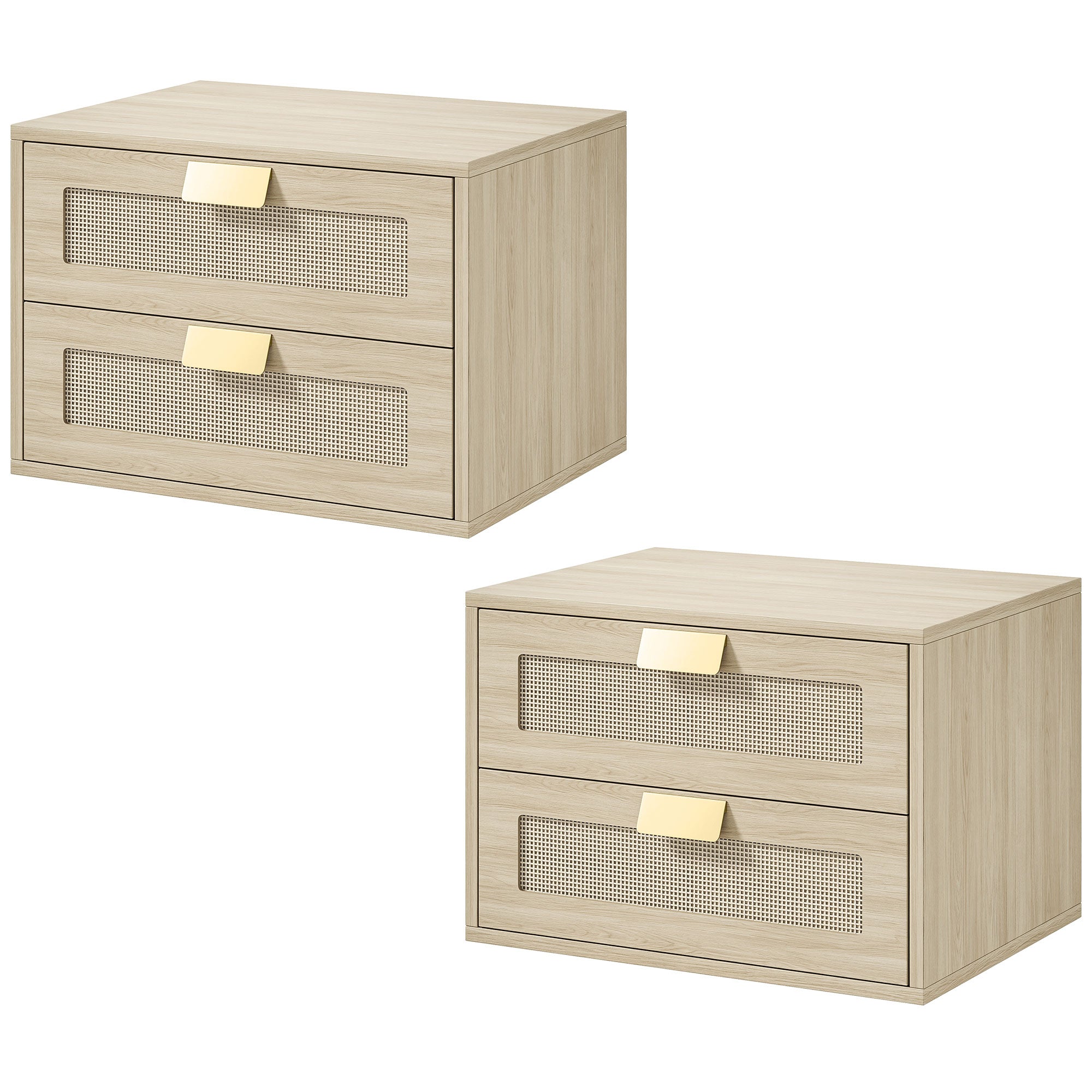 Modern Floating Nightstands Set of 2, Wall Mounted Bedside Tables with 2 Drawers, Bedside Cabinet for Bedroom Living Room, Oak