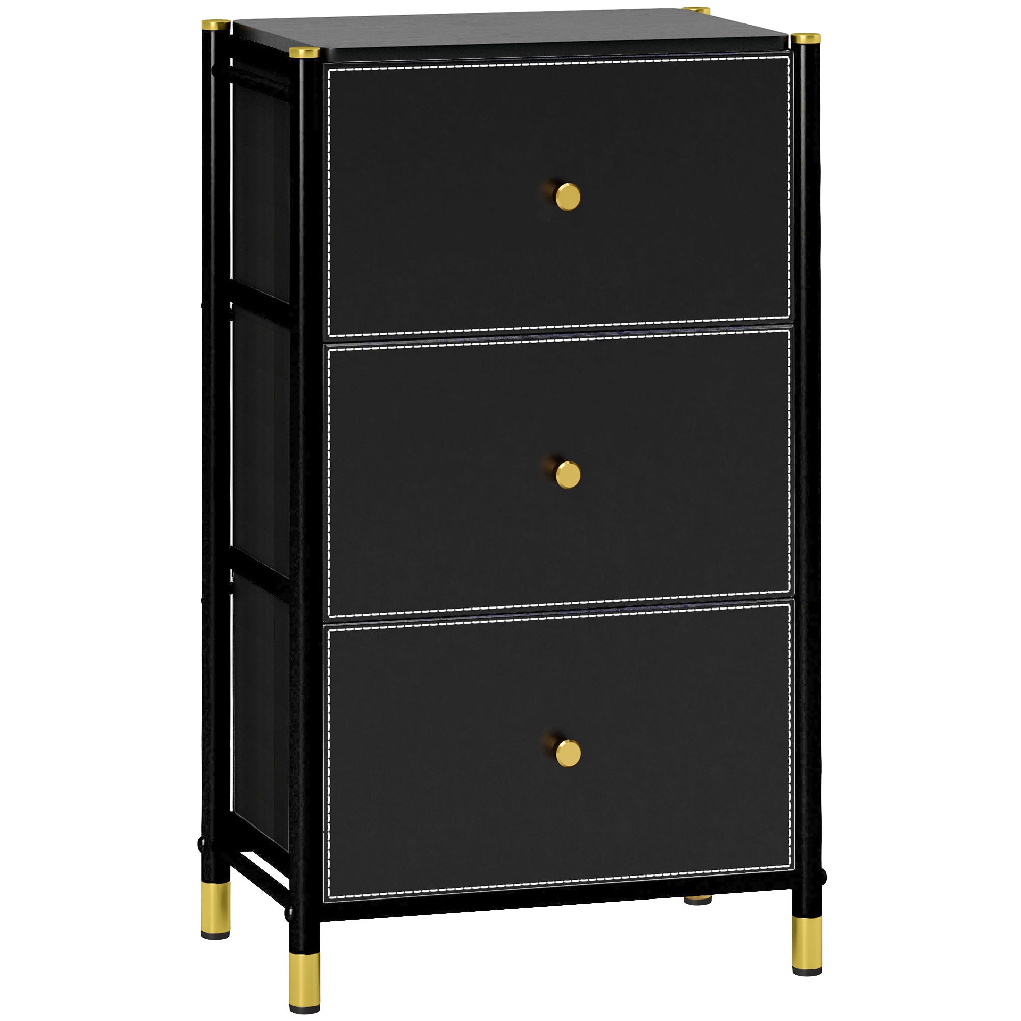 HOMCOM Chest of Drawers, 3 Drawer Fabric Dresser with PU Leather Surface, Steel Frame, Storage Organizer Unit for Bedroom, Living Room, Hallway, Closet, Easy to Assemble, Black