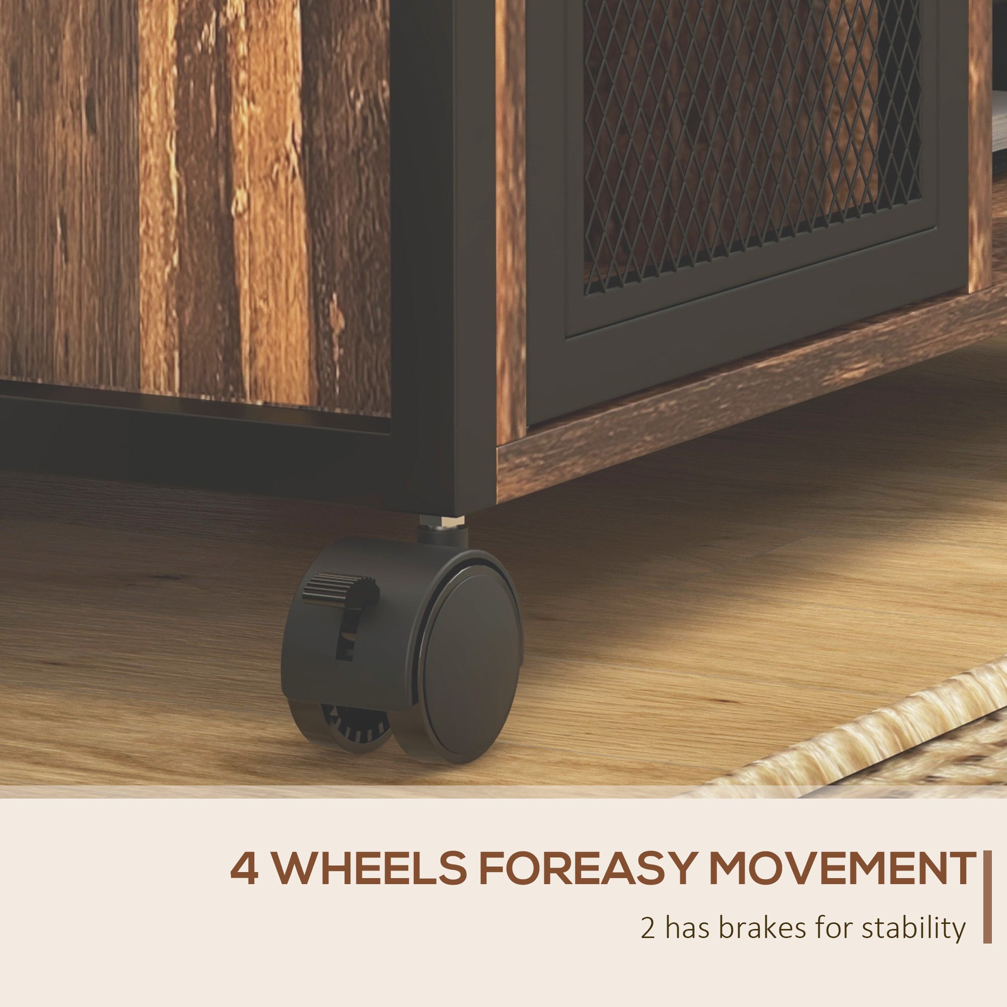 Industrial Mobile Printer Stand with Socket & USB Charging Ports, Rustic Brown