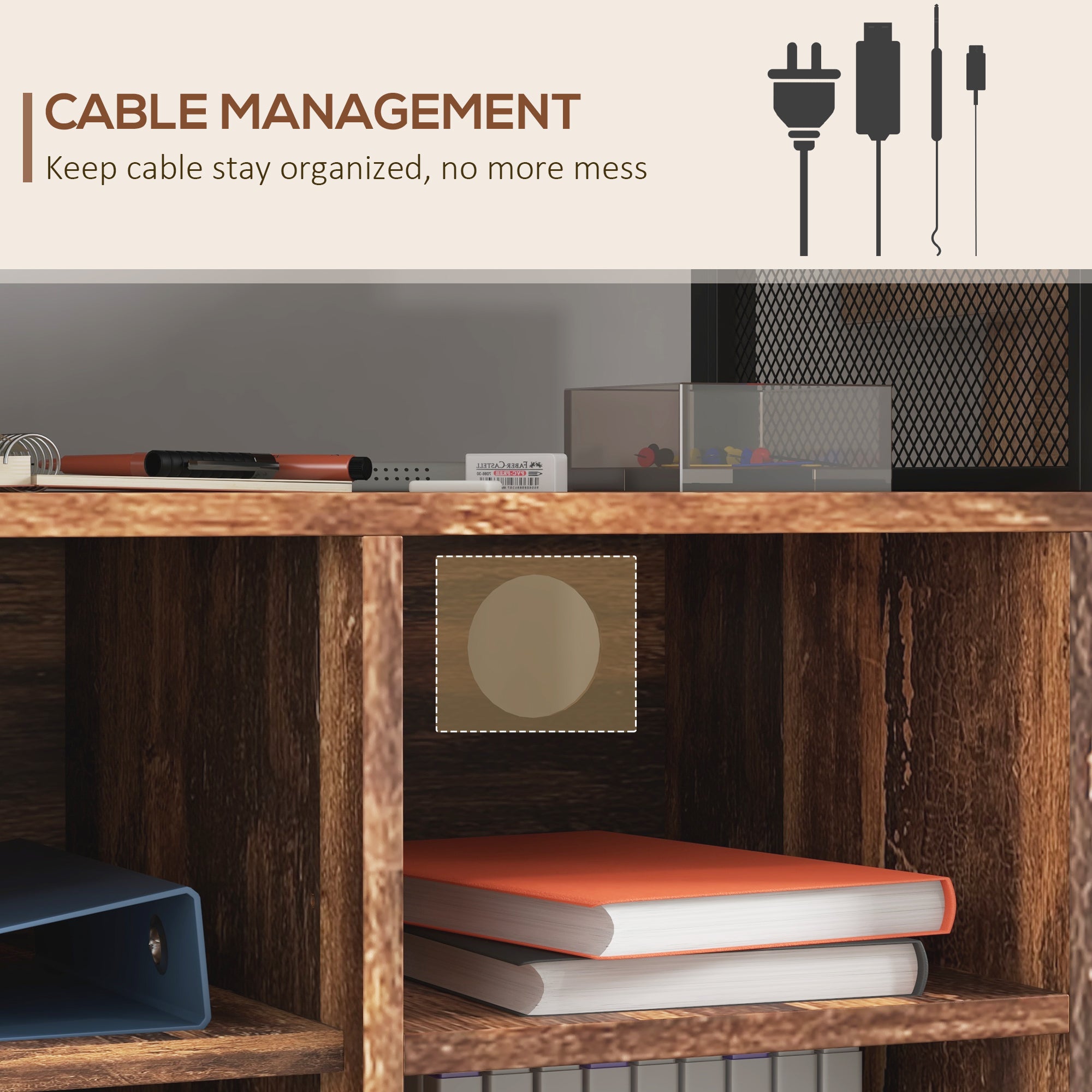 Industrial Mobile Printer Stand with Socket & USB Charging Ports, Rustic Brown