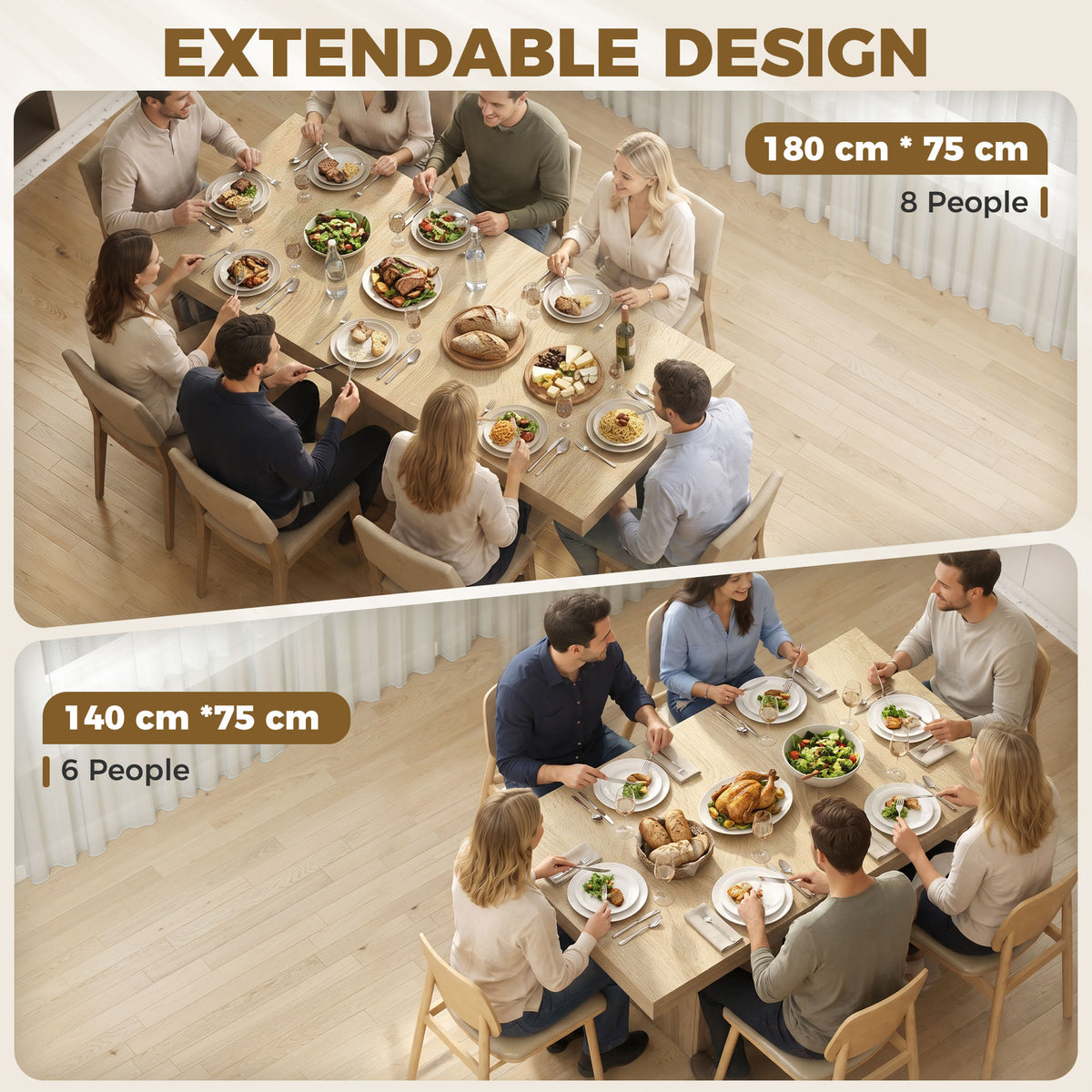 Extendable Dining Room Table for 6-8, 55"-71" Rectangle Kitchen Dining Table with Cabinet, Adjustable Shelf, Mid Century Modern Dinner Furniture, Living Room, Natural Wood