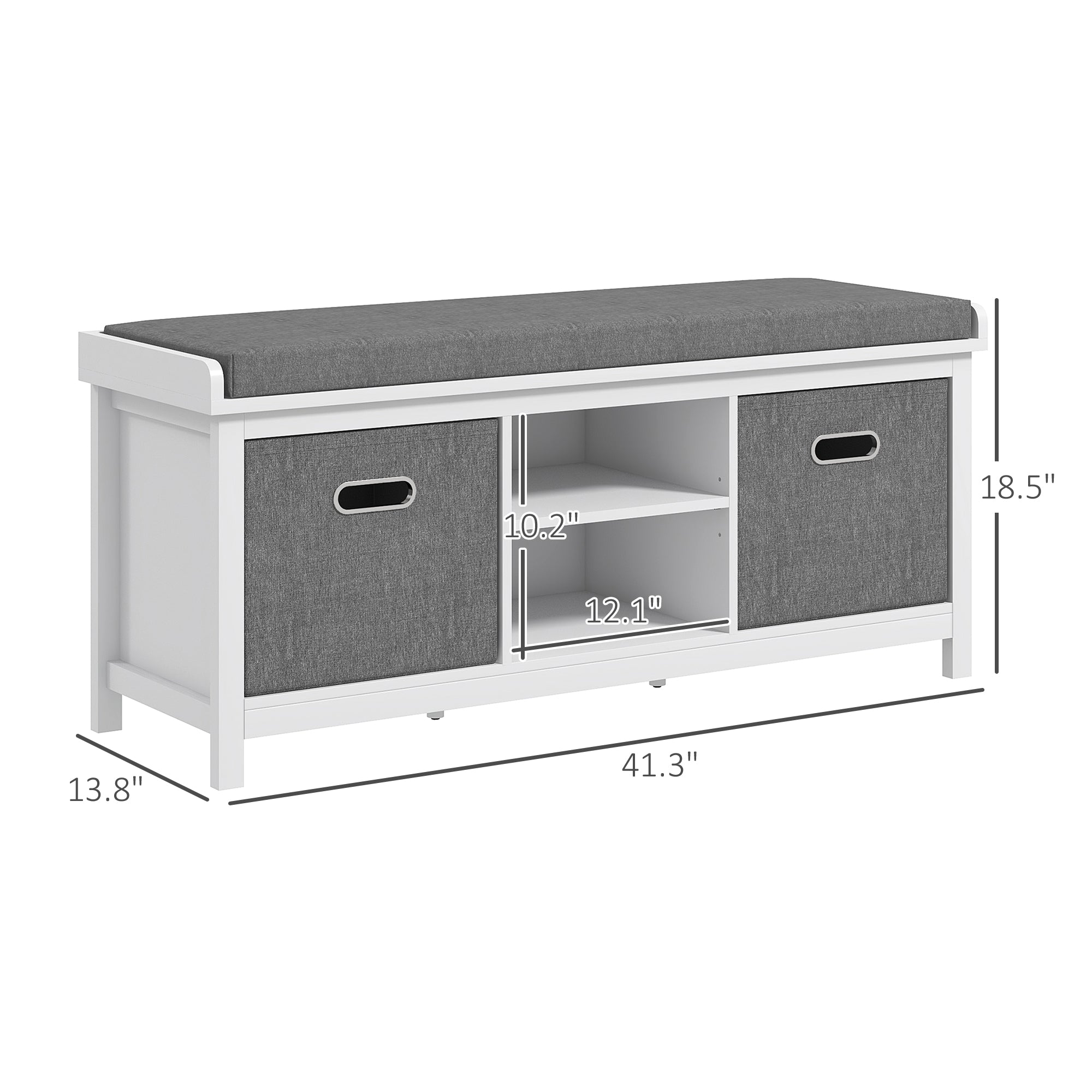 Shoe Storage Bench w/ Cushioned Seat, 2 Drawers and Adjustable Shelf, White