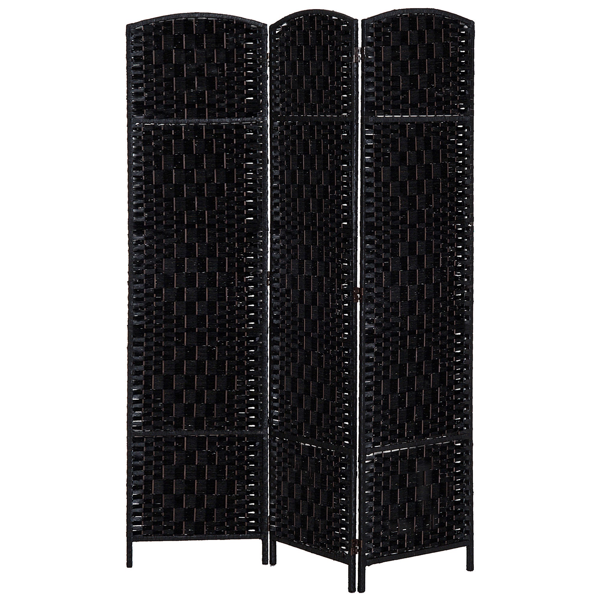 HOMCOM 3 Panels Room Divider, 6 Ft Tall Indoor Portable Folding Privacy Screens, Hand-Woven Double Hinged Freestanding Partition Wall Divider for Home Office, Black
