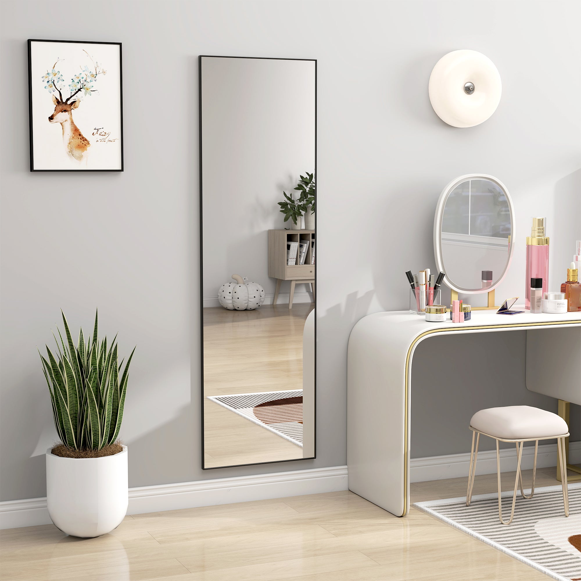 50 x 161.5cm Full Length Mirror, Aluminium Alloy Framed Rectangular Full Body Mirror with Tempered Glass, Floor Standing or Wall Hanging for Bedroom, Living Room, Cloakroom, Black