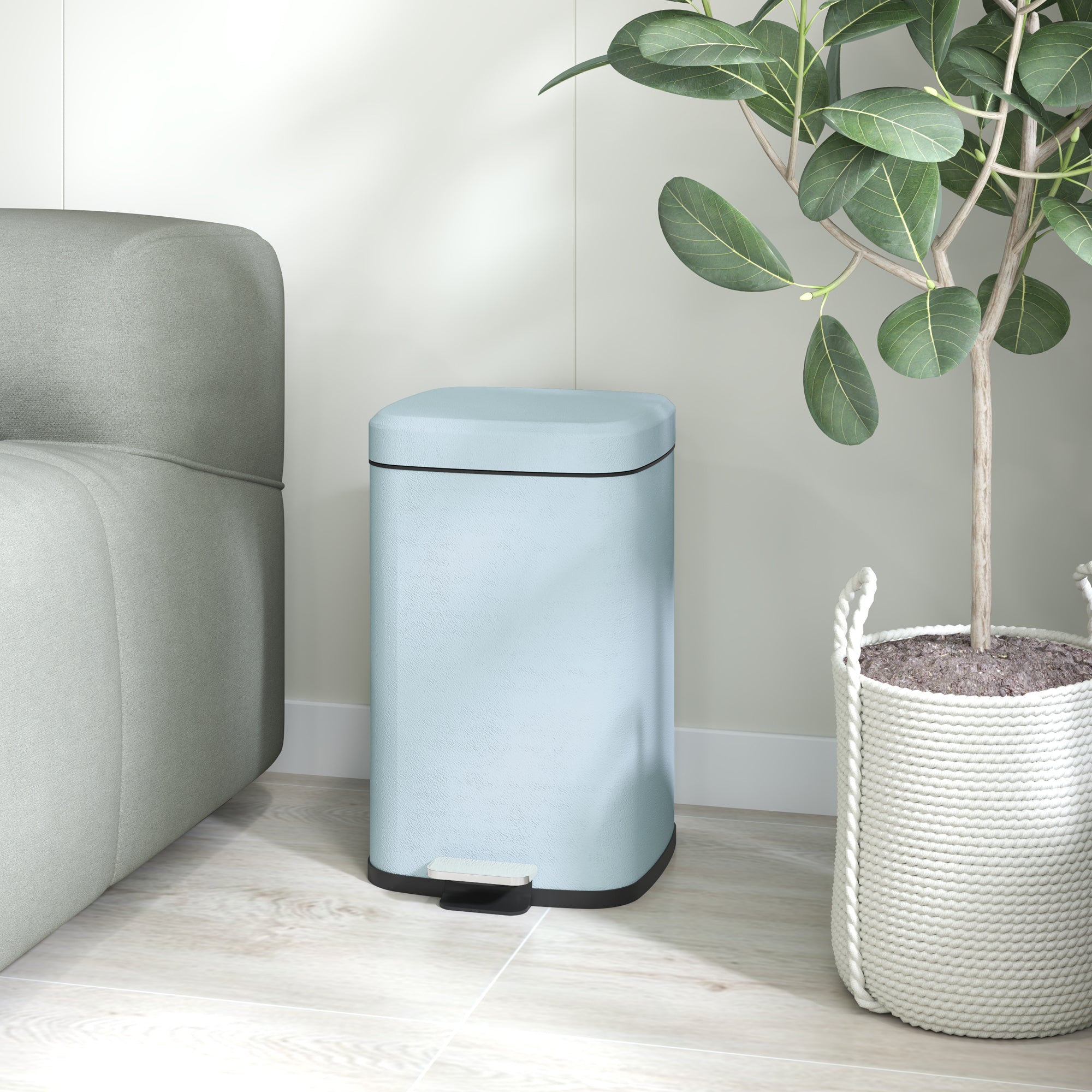 HOMCOM 20 Litre Pedal Bin, Fingerprint Proof Kitchen Bin with Soft-close Lid, Metal Rubbish Bin with Foot Pedal and Removable Inner Bucket, Light Green