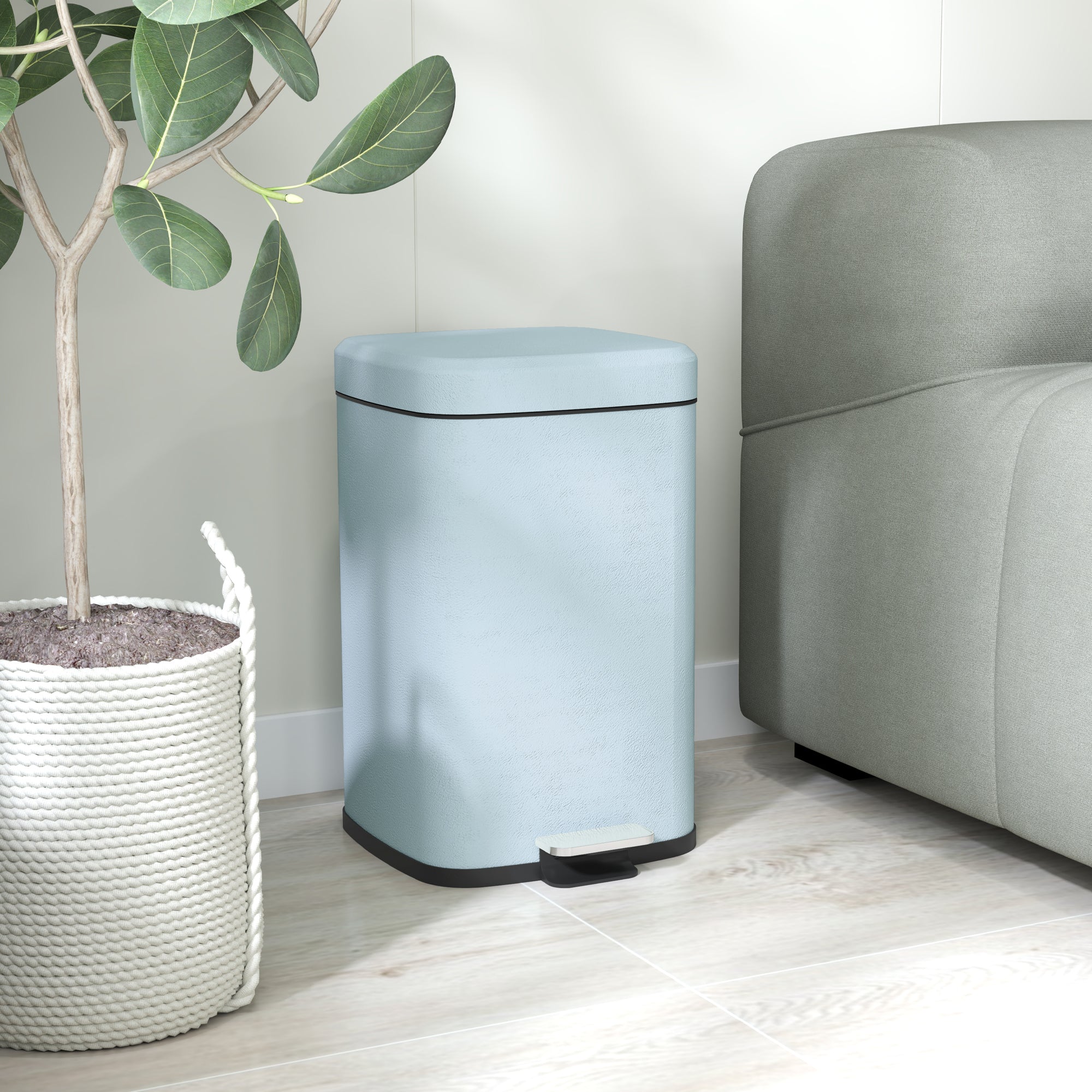 HOMCOM 20 Litre Pedal Bin, Fingerprint Proof Kitchen Bin with Soft-close Lid, Metal Rubbish Bin with Foot Pedal and Removable Inner Bucket, Light Green