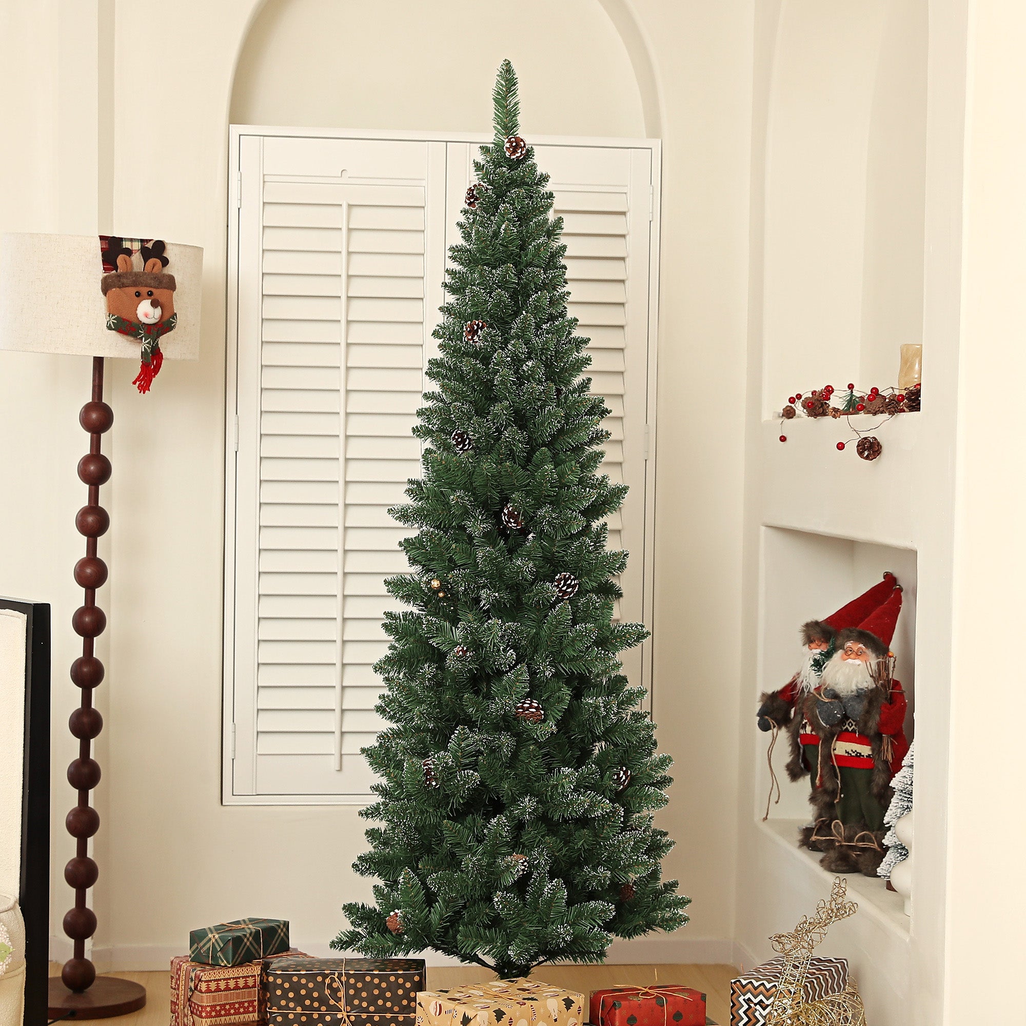 HOMCOM 6ft Artificial Pencil Christmas Tree with 618 branches, Metal Base, Realistic Xmas Tree